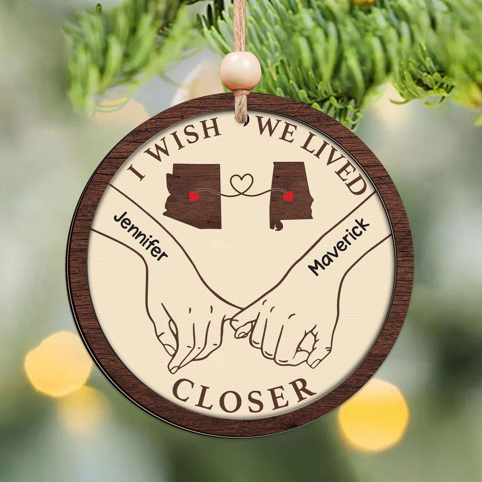 Long Distance Couple Ornament, Personalized 2-Layered Wooden Ornament, Togetherness Christmas Gift, CF713 - 19Gifts