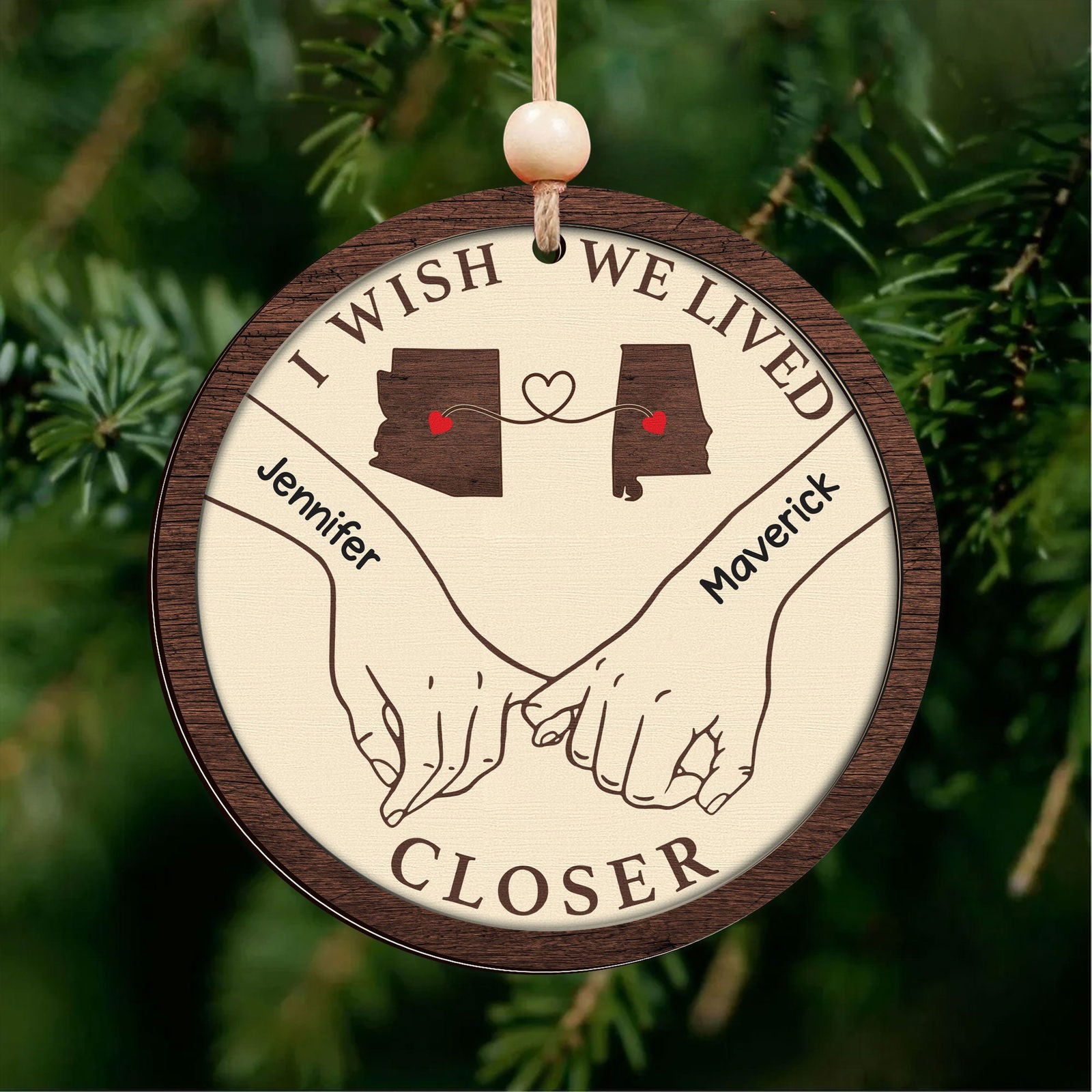 Long Distance Couple Ornament, Personalized 2-Layered Wooden Ornament, Togetherness Christmas Gift, CF713 - 19Gifts