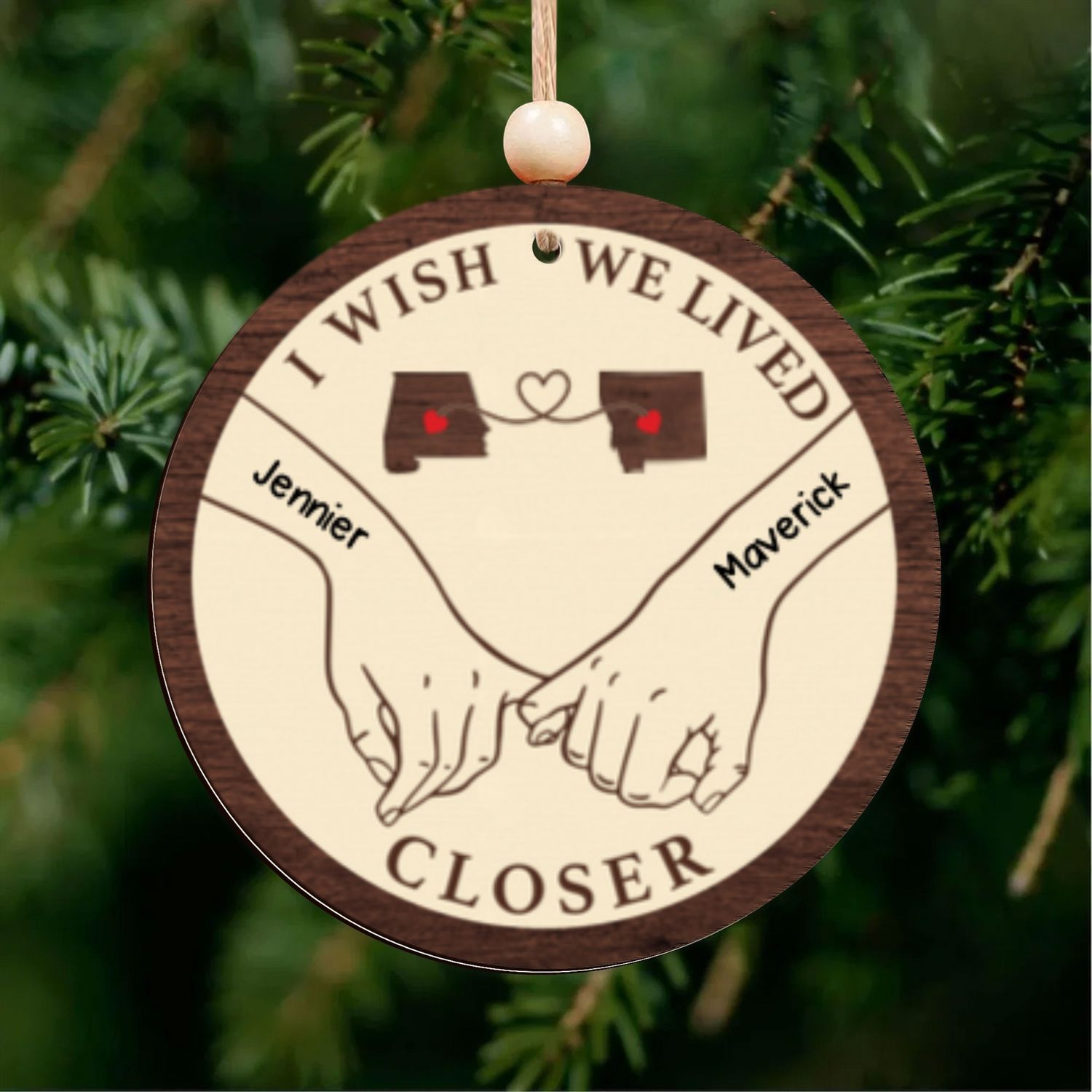 Long Distance Couple Ornament, Personalized 2-Layered Wooden Ornament, Togetherness Christmas Gift, CF713 - 19Gifts