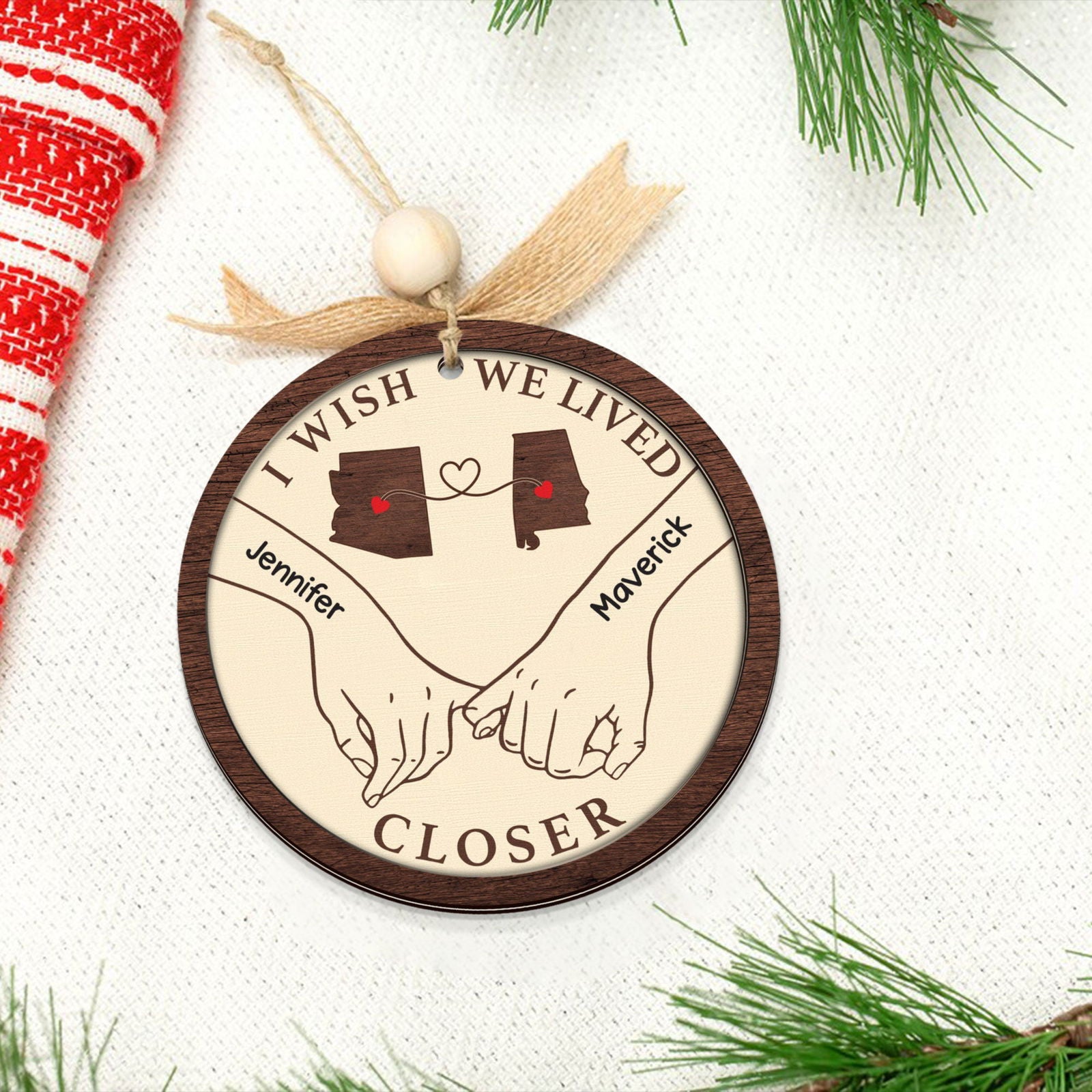 Long Distance Couple Ornament, Personalized 2-Layered Wooden Ornament, Togetherness Christmas Gift, CF713 - 19Gifts