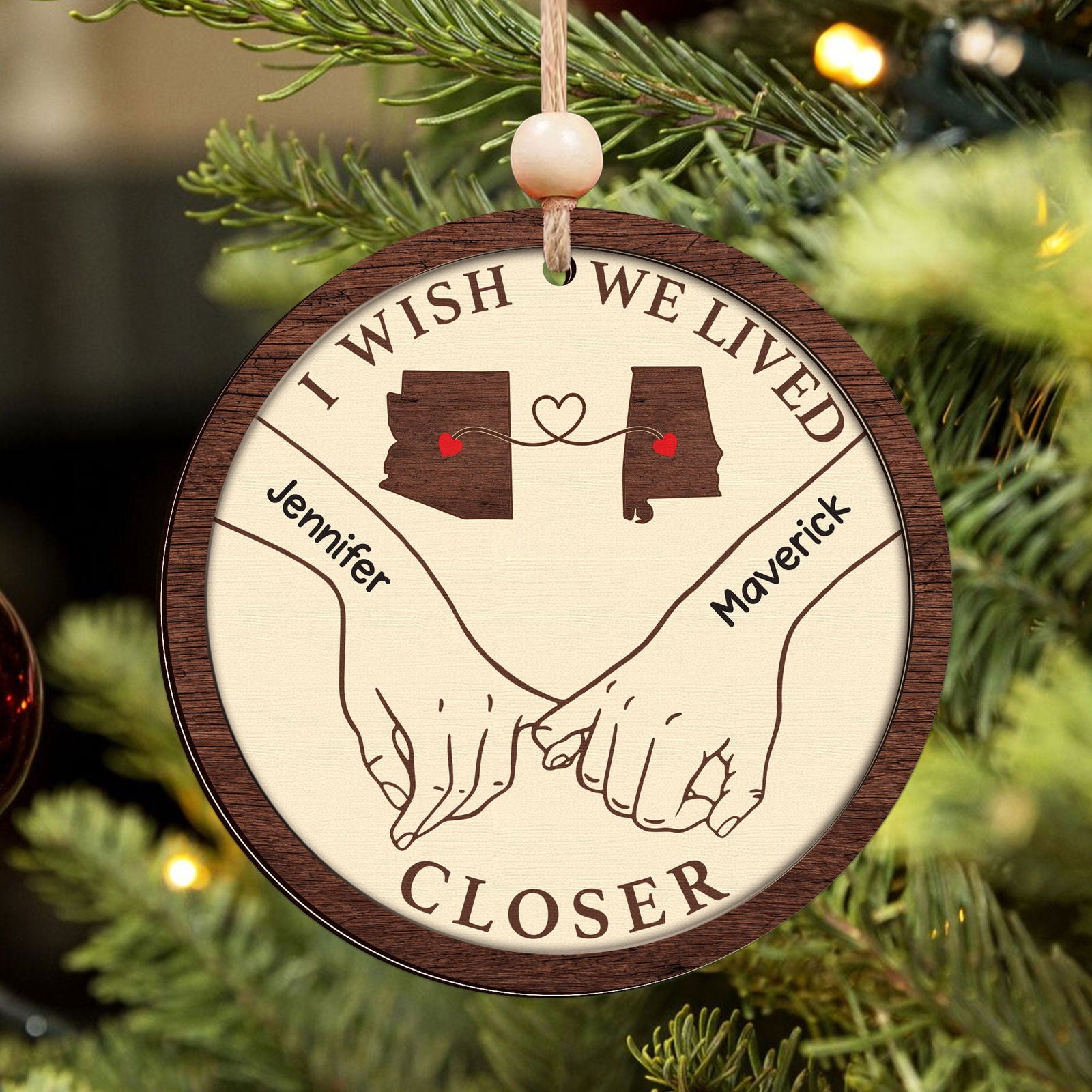 Long Distance Couple Ornament, Personalized 2-Layered Wooden Ornament, Togetherness Christmas Gift, CF713 - 19Gifts