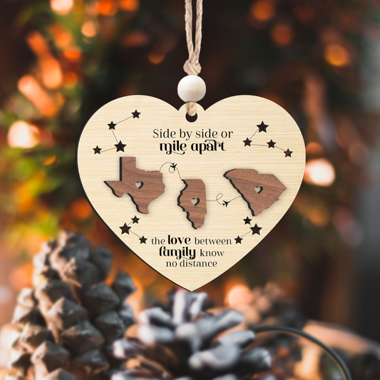 Long Distance Family Heart Shape Ornament, Personalized 2-Layered Wooden Ornament, Togetherness Christmas Gift, CF333-H - 19Gifts
