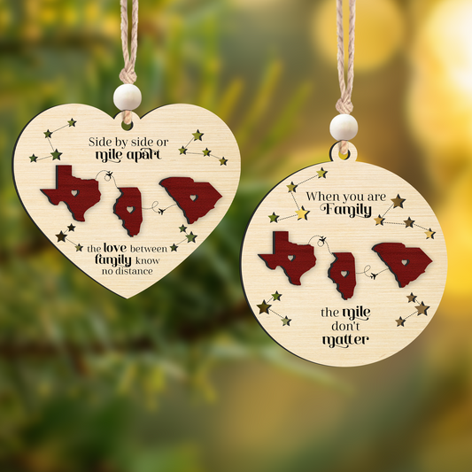 Long Distance Family Heart Shape Ornament, Personalized 2-Layered Wooden Ornament, Togetherness Christmas Gift, CF333-H - 19Gifts