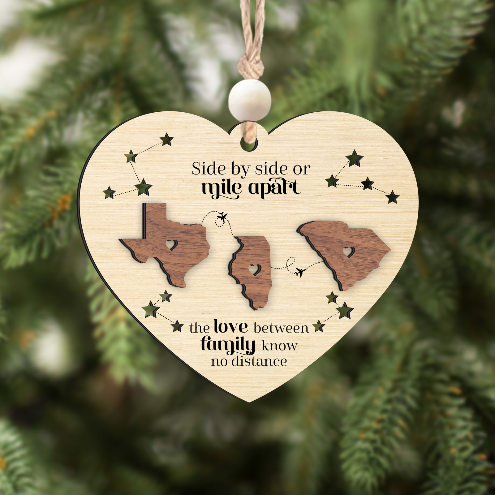 Long Distance Family Heart Shape Ornament, Personalized 2-Layered Wooden Ornament, Togetherness Christmas Gift, CF333-H - 19Gifts