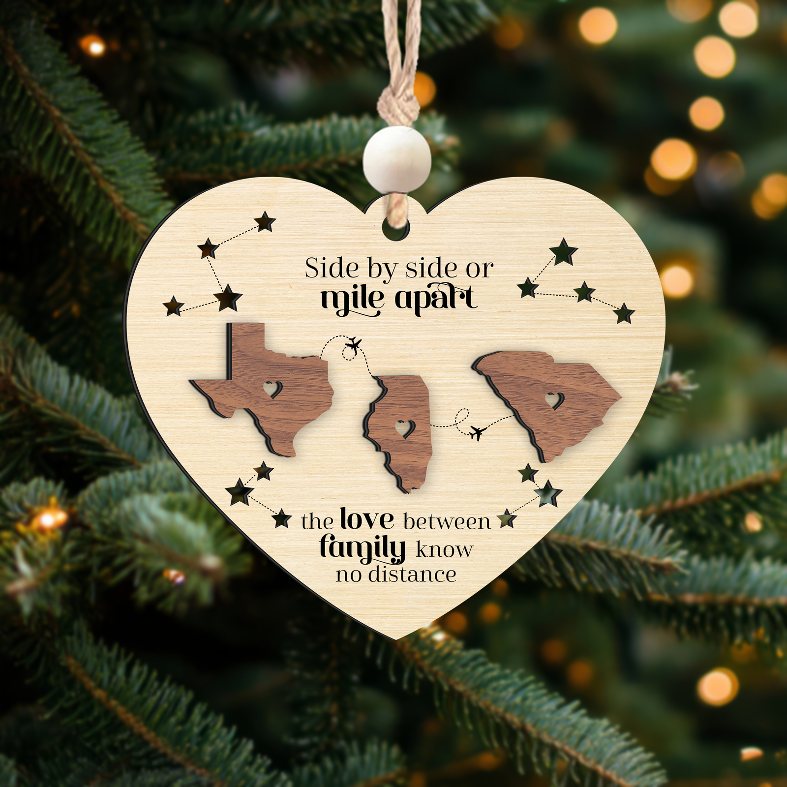 Long Distance Family Heart Shape Ornament, Personalized 2-Layered Wooden Ornament, Togetherness Christmas Gift, CF333-H - 19Gifts