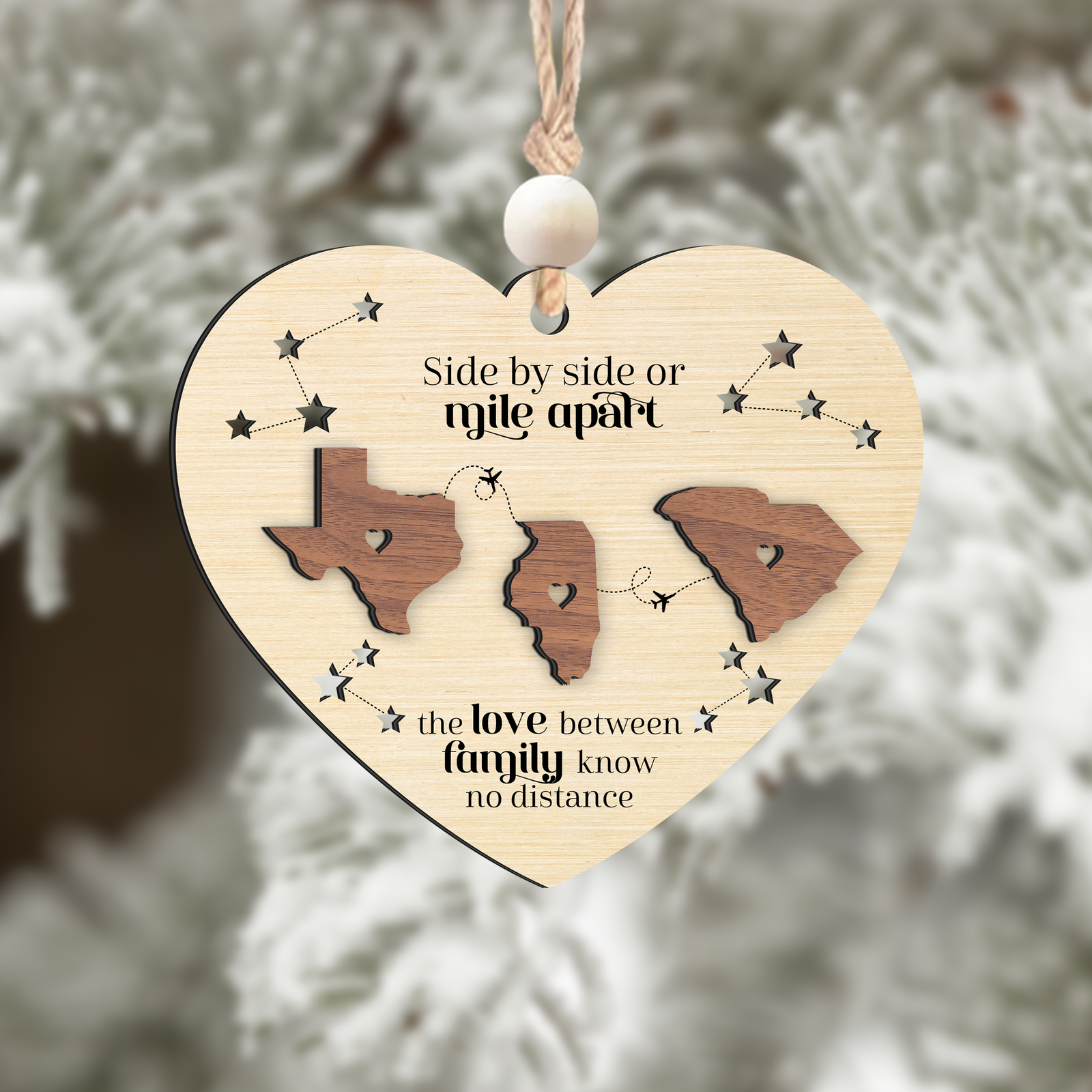 Long Distance Family Heart Shape Ornament, Personalized 2-Layered Wooden Ornament, Togetherness Christmas Gift, CF333-H - 19Gifts