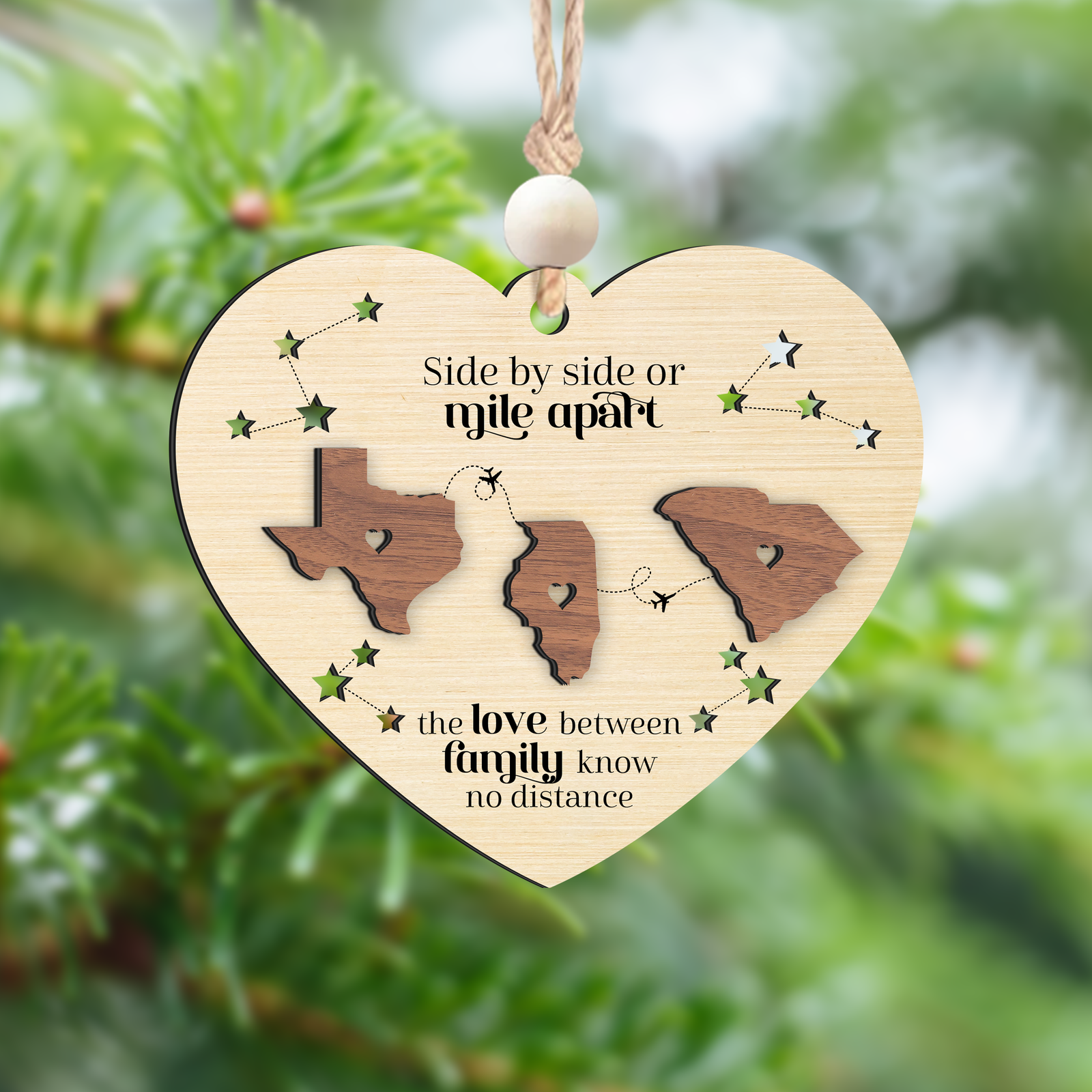 Long Distance Family Heart Shape Ornament, Personalized 2-Layered Wooden Ornament, Togetherness Christmas Gift, CF333-H - 19Gifts
