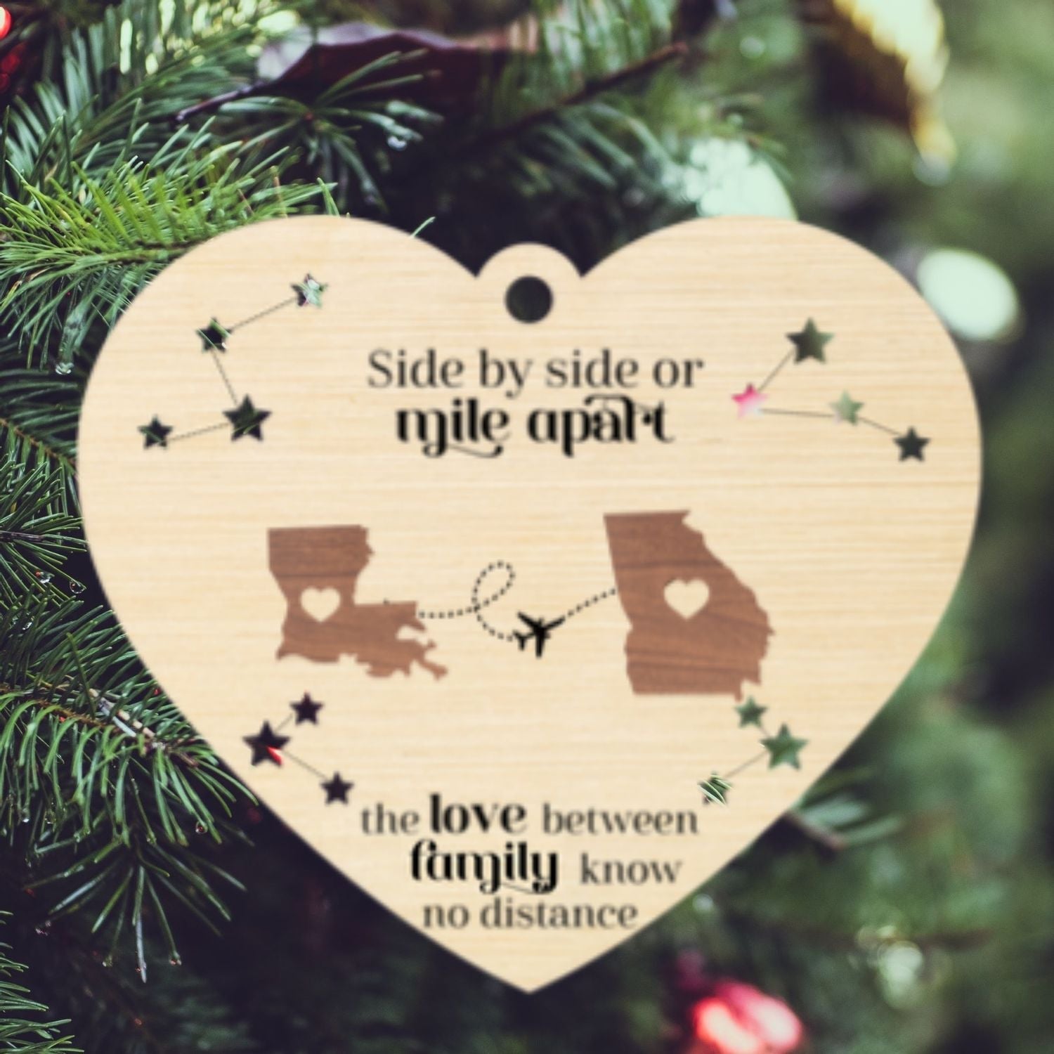 Long Distance Family Heart Shape Ornament, Personalized 2-Layered Wooden Ornament, Togetherness Christmas Gift, CF333-H - 19Gifts