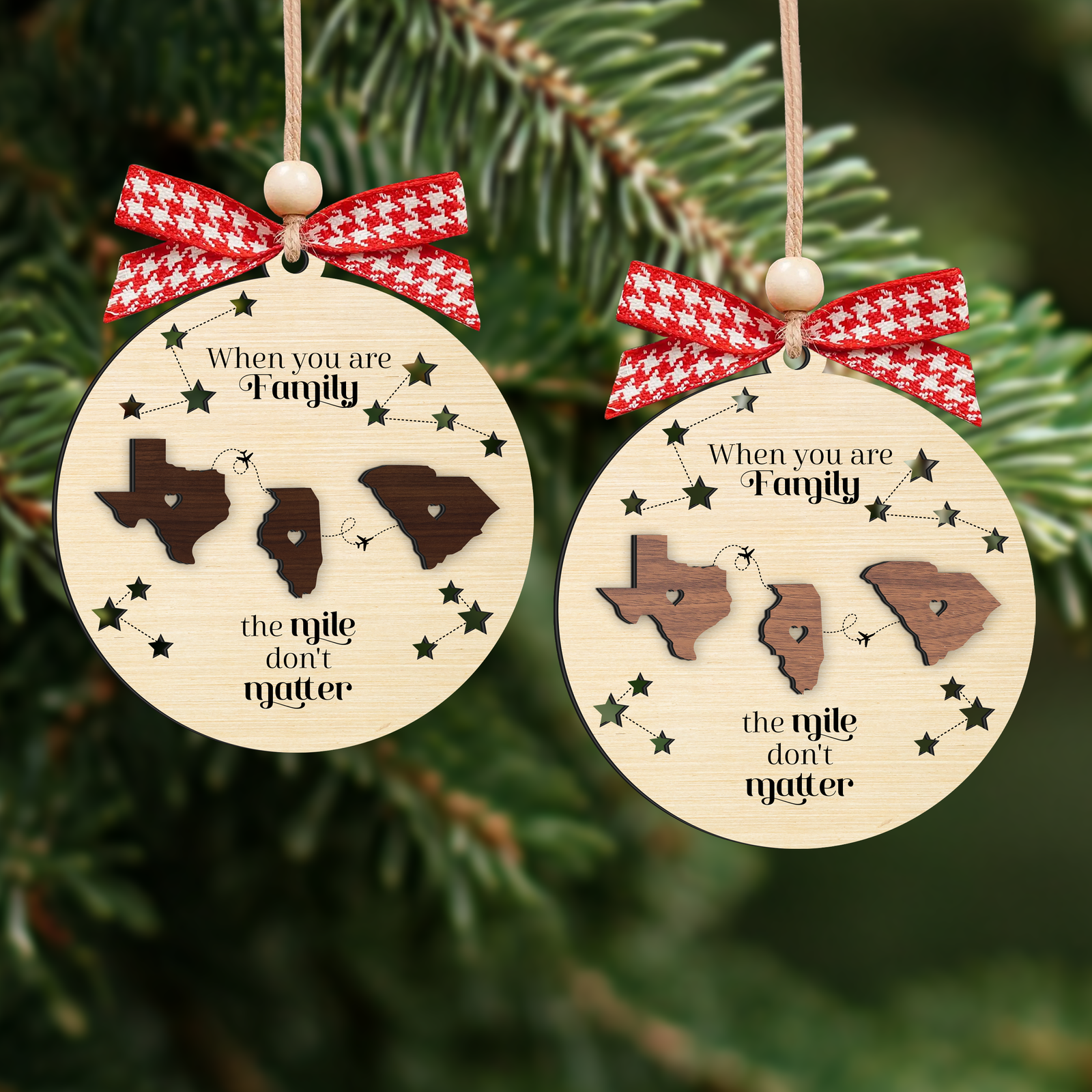 Long Distance Family Ornament, Personalized 2-Layered Wooden Ornament, Togetherness Christmas Gift, CF333 - 19Gifts
