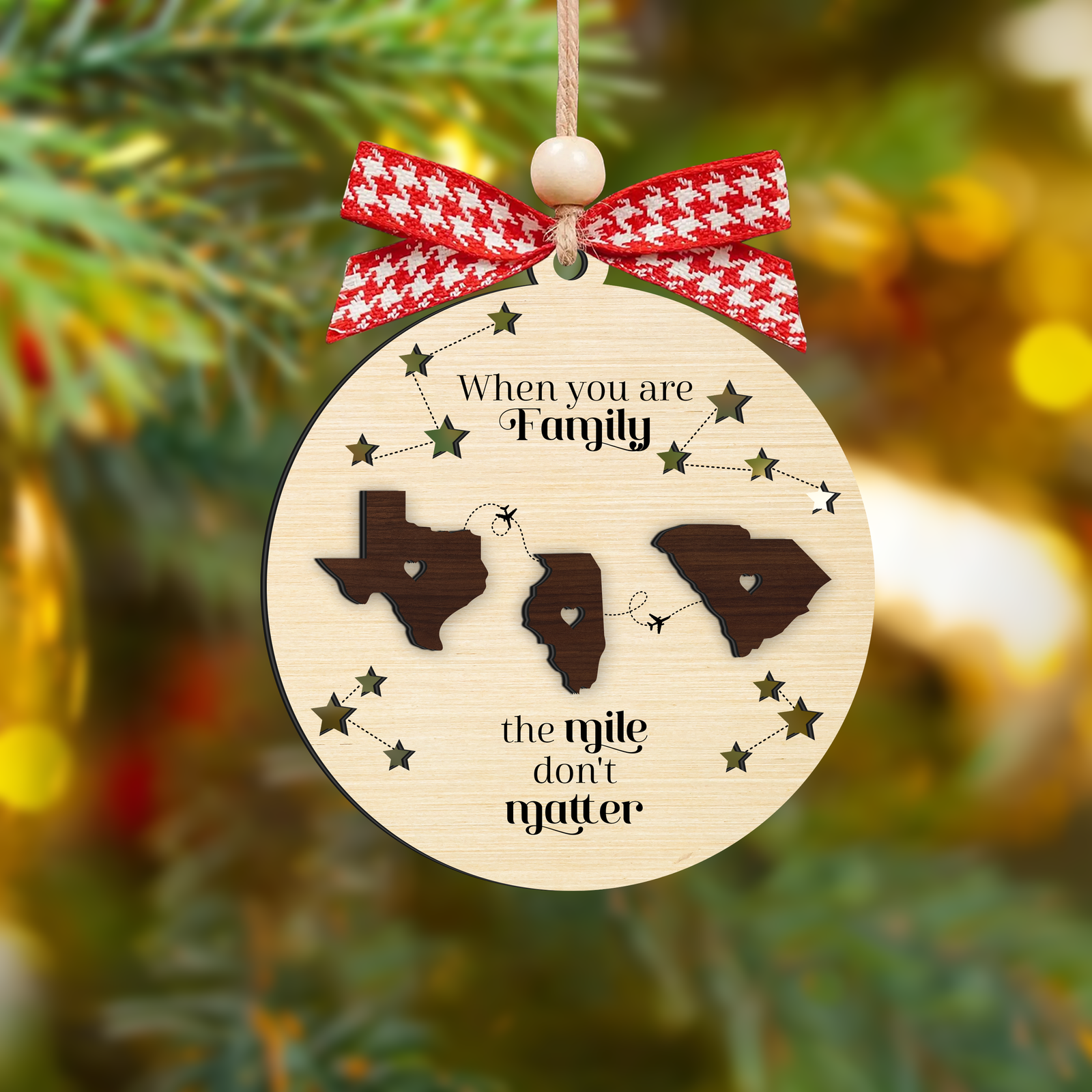 Long Distance Family Ornament, Personalized 2-Layered Wooden Ornament, Togetherness Christmas Gift, CF333 - 19Gifts