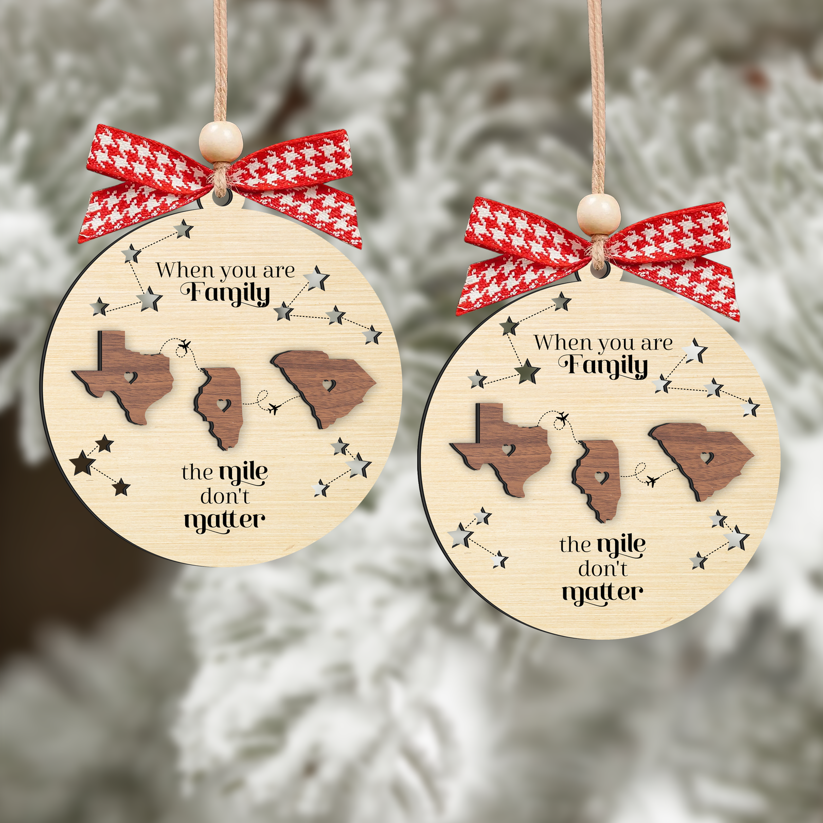 Long Distance Family Ornament, Personalized 2-Layered Wooden Ornament, Togetherness Christmas Gift, CF333 - 19Gifts