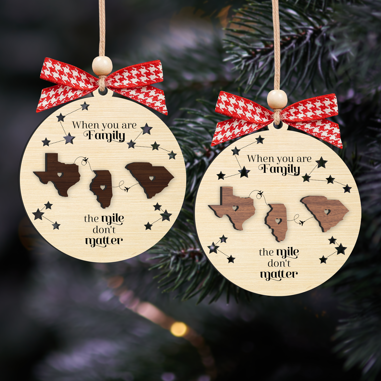 Long Distance Family Ornament, Personalized 2-Layered Wooden Ornament, Togetherness Christmas Gift, CF333 - 19Gifts