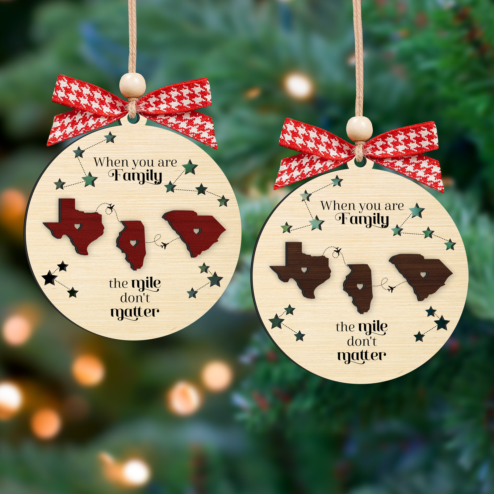 Long Distance Family Ornament, Personalized 2-Layered Wooden Ornament, Togetherness Christmas Gift, CF333 - 19Gifts