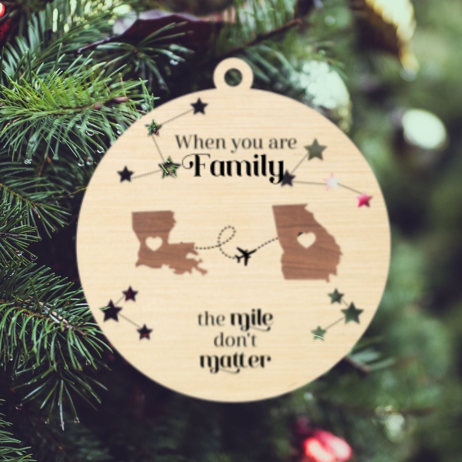 Long Distance Family Ornament, Personalized 2-Layered Wooden Ornament, Togetherness Christmas Gift, CF333 - 19Gifts