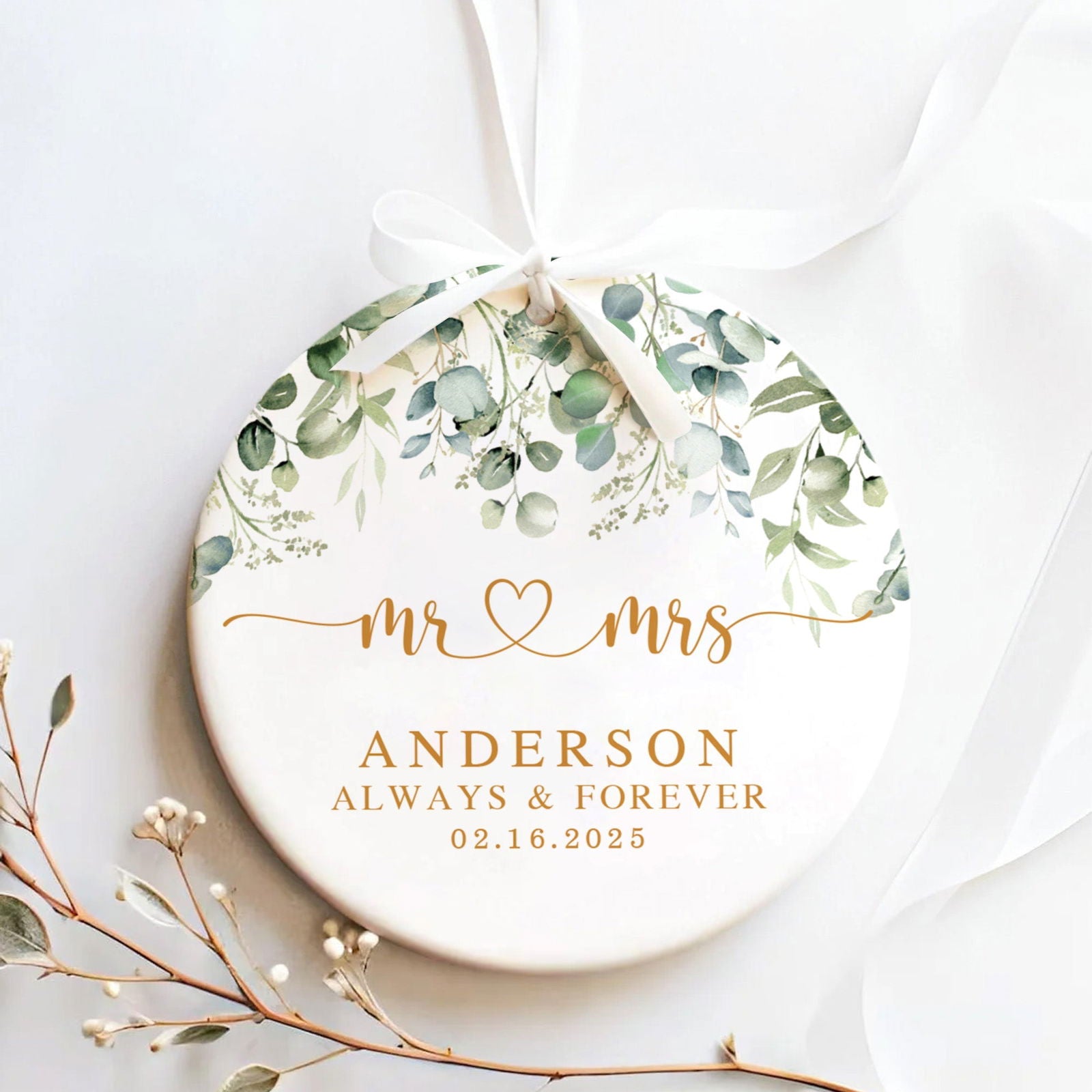 Married Ceramic Ornament 2024 Gift, Newlywed Gift, Mr & Mrs Christmas Ornament, Personalized Mr Mrs Wedding Ornament CX05-40 - 19Gifts