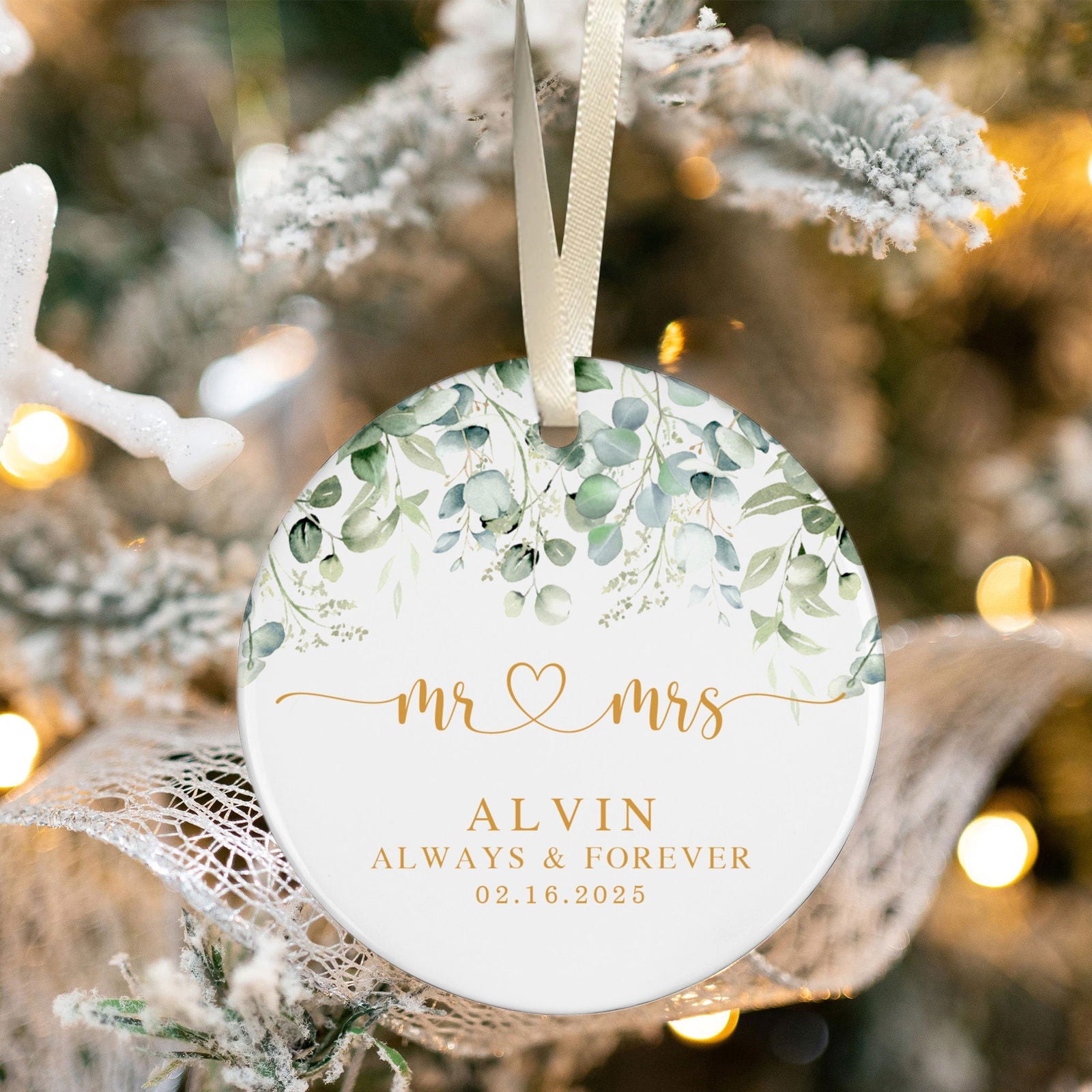 Married Ceramic Ornament 2024 Gift, Newlywed Gift, Mr & Mrs Christmas Ornament, Personalized Mr Mrs Wedding Ornament CX05-40 - 19Gifts