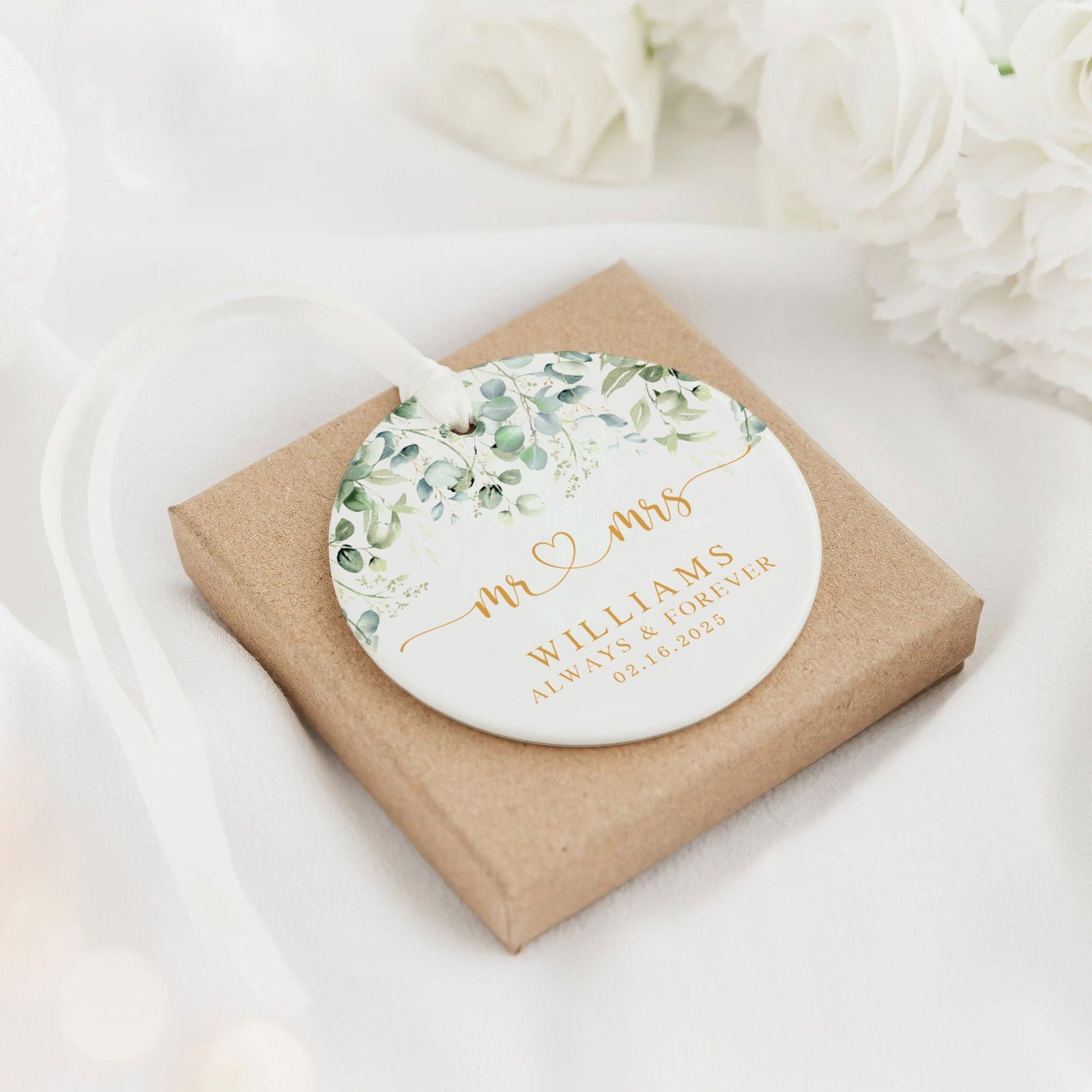 Married Ceramic Ornament 2024 Gift, Newlywed Gift, Mr & Mrs Christmas Ornament, Personalized Mr Mrs Wedding Ornament CX05-40 - 19Gifts