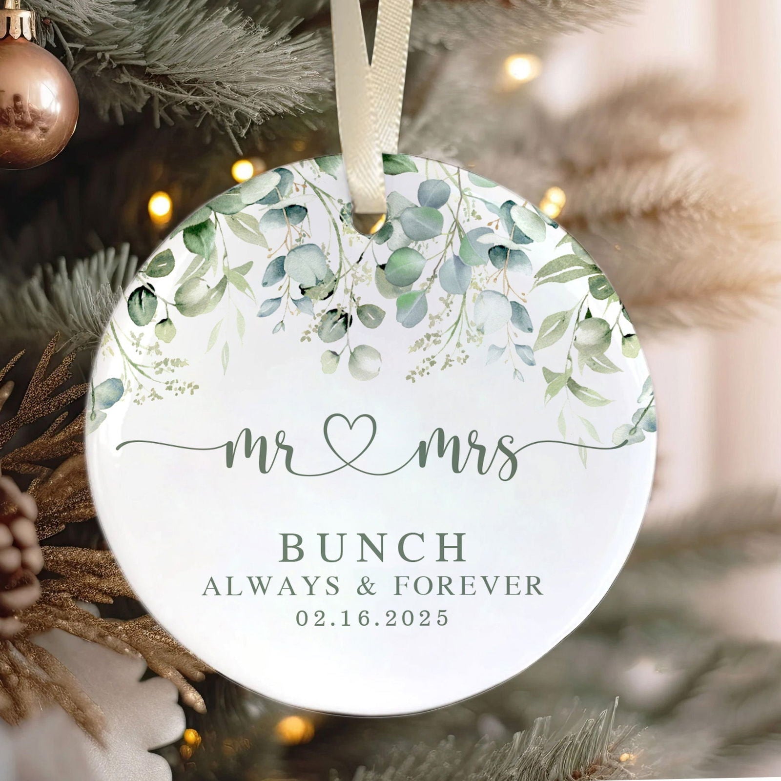 Married Ceramic Ornament 2024 Gift, Newlywed Gift, Mr & Mrs Christmas Ornament, Personalized Mr Mrs Wedding Ornament CX05-40 - 19Gifts