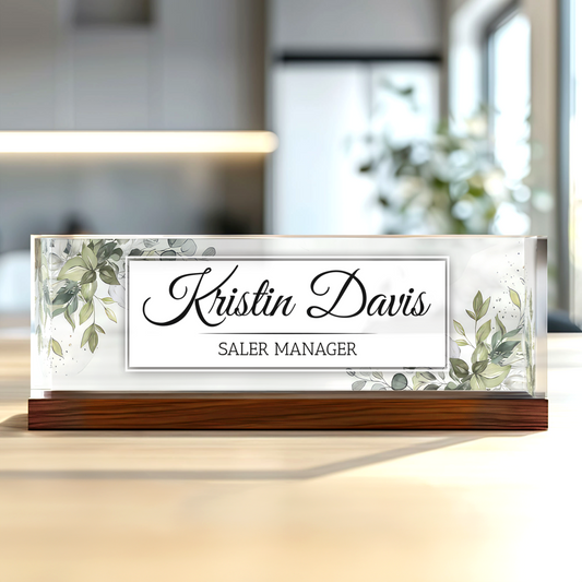 Name Plate Acrylic For Desk, Personalized Acrylic Floral Desk Name Plate TD81-13 - 19Gifts