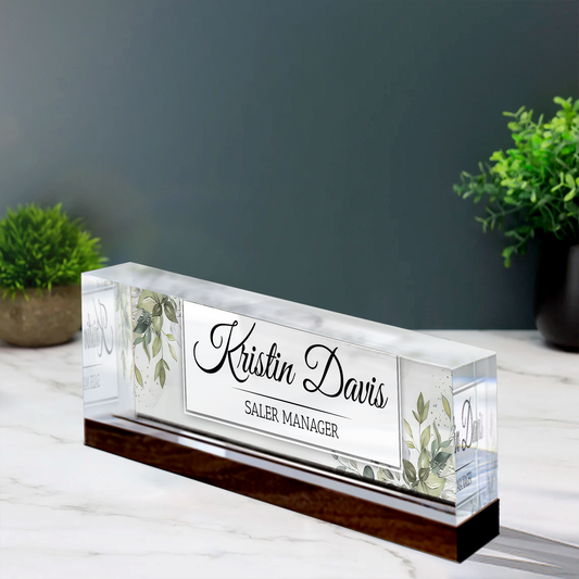 Name Plate Acrylic For Desk, Personalized Acrylic Floral Desk Name Plate TD81-13 - 19Gifts