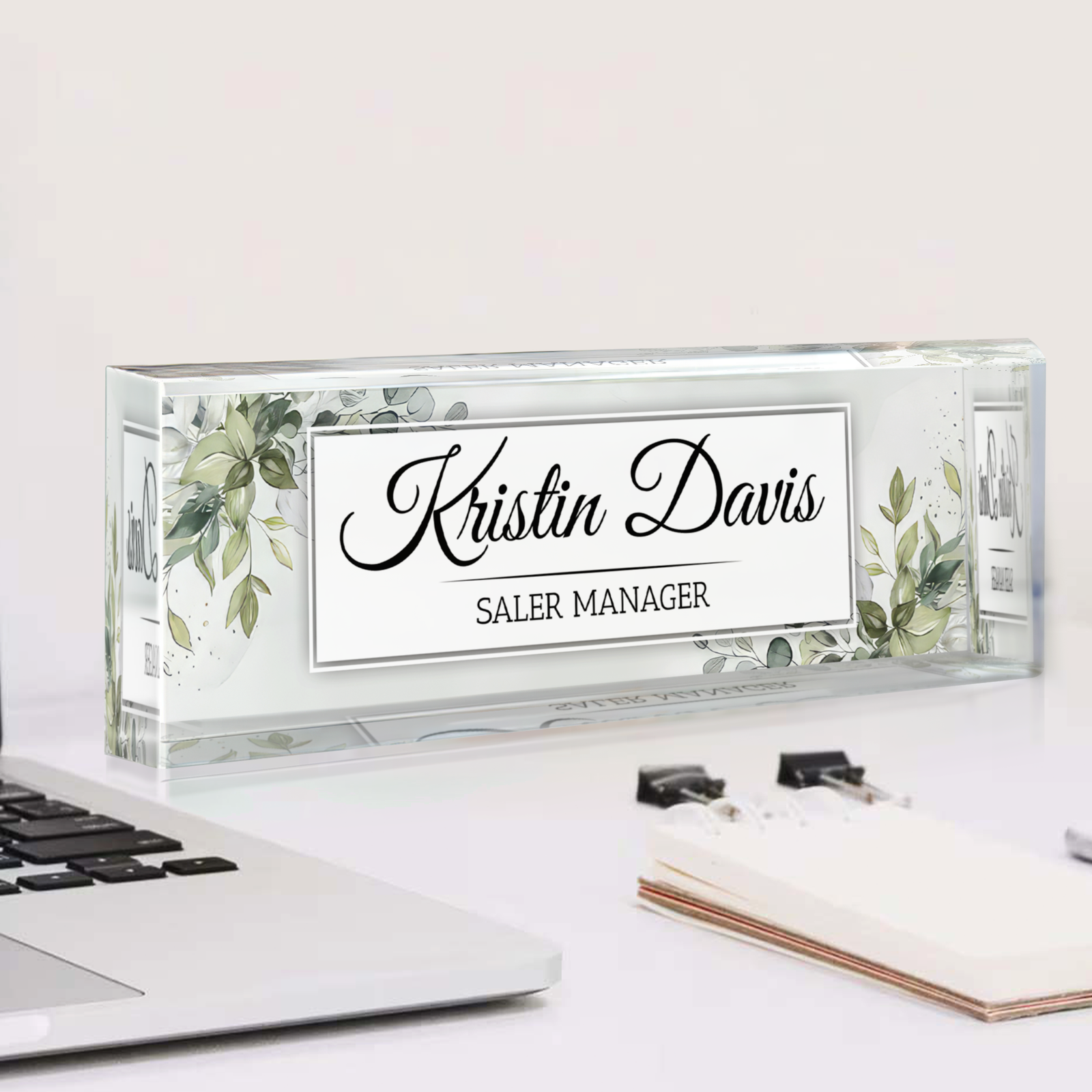 Name Plate Acrylic For Desk, Personalized Acrylic Floral Desk Name Plate TD81-13 - 19Gifts