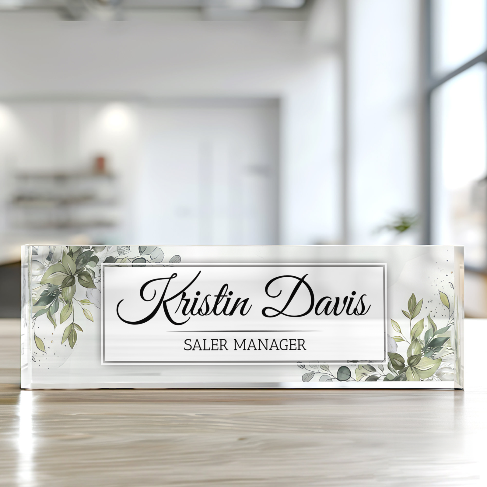 Name Plate Acrylic For Desk, Personalized Acrylic Floral Desk Name Plate TD81-13 - 19Gifts