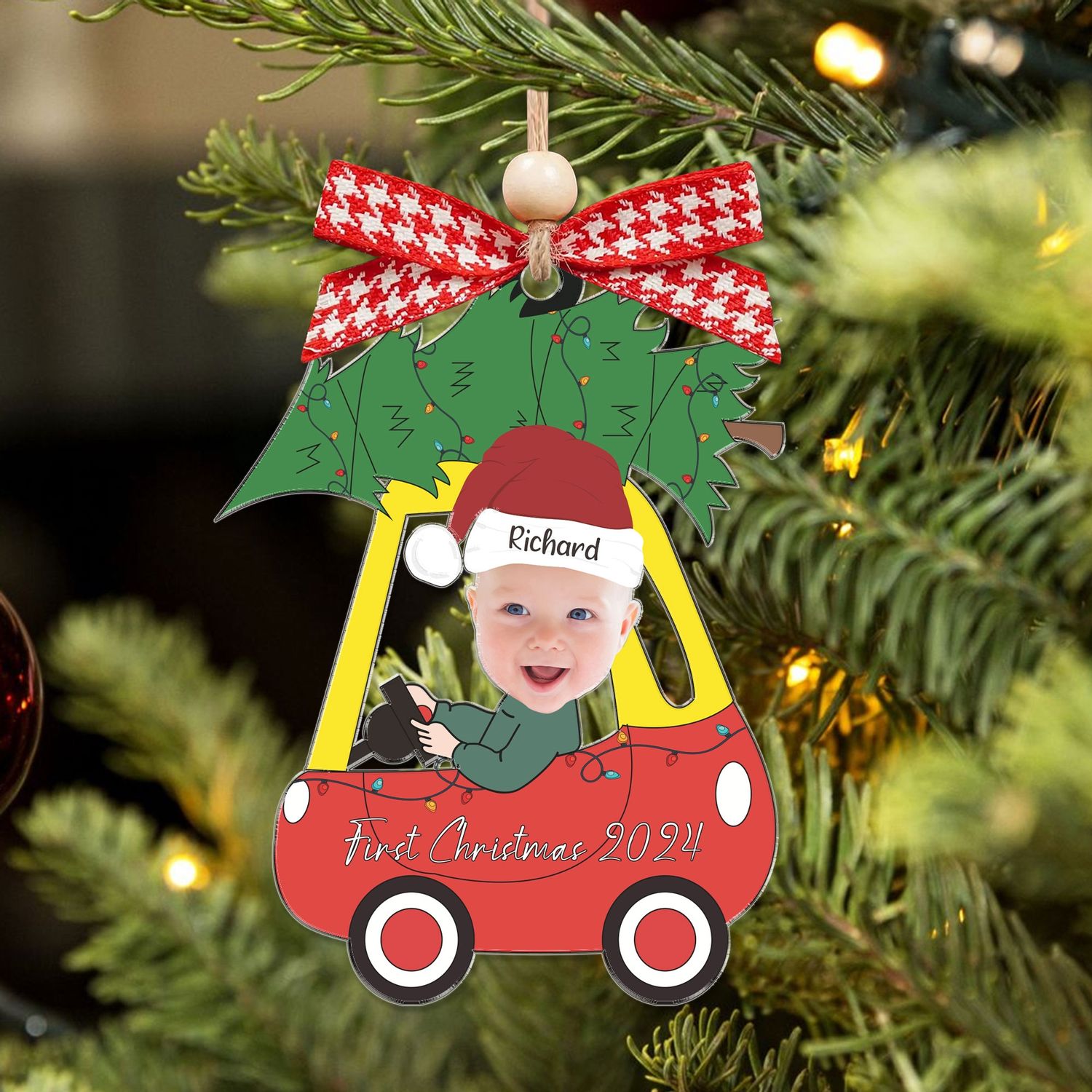 Newborn Baby Car - Personalized Photo Acrylic Ornament, 2024 Baby Christmas Ornament CF281 - 19Gifts
