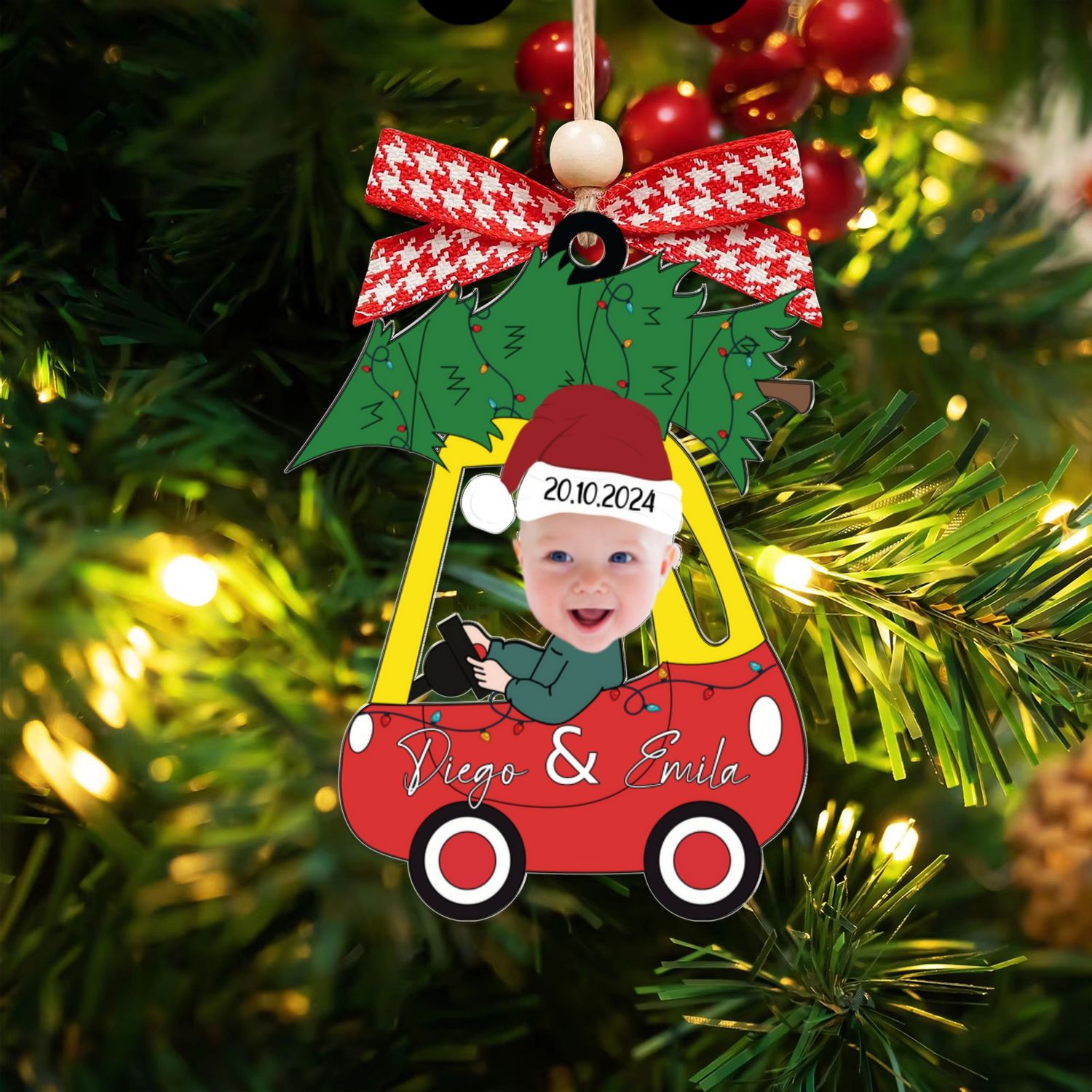 Newborn Baby Car - Personalized Photo Acrylic Ornament, 2024 Baby Christmas Ornament CF281 - 19Gifts