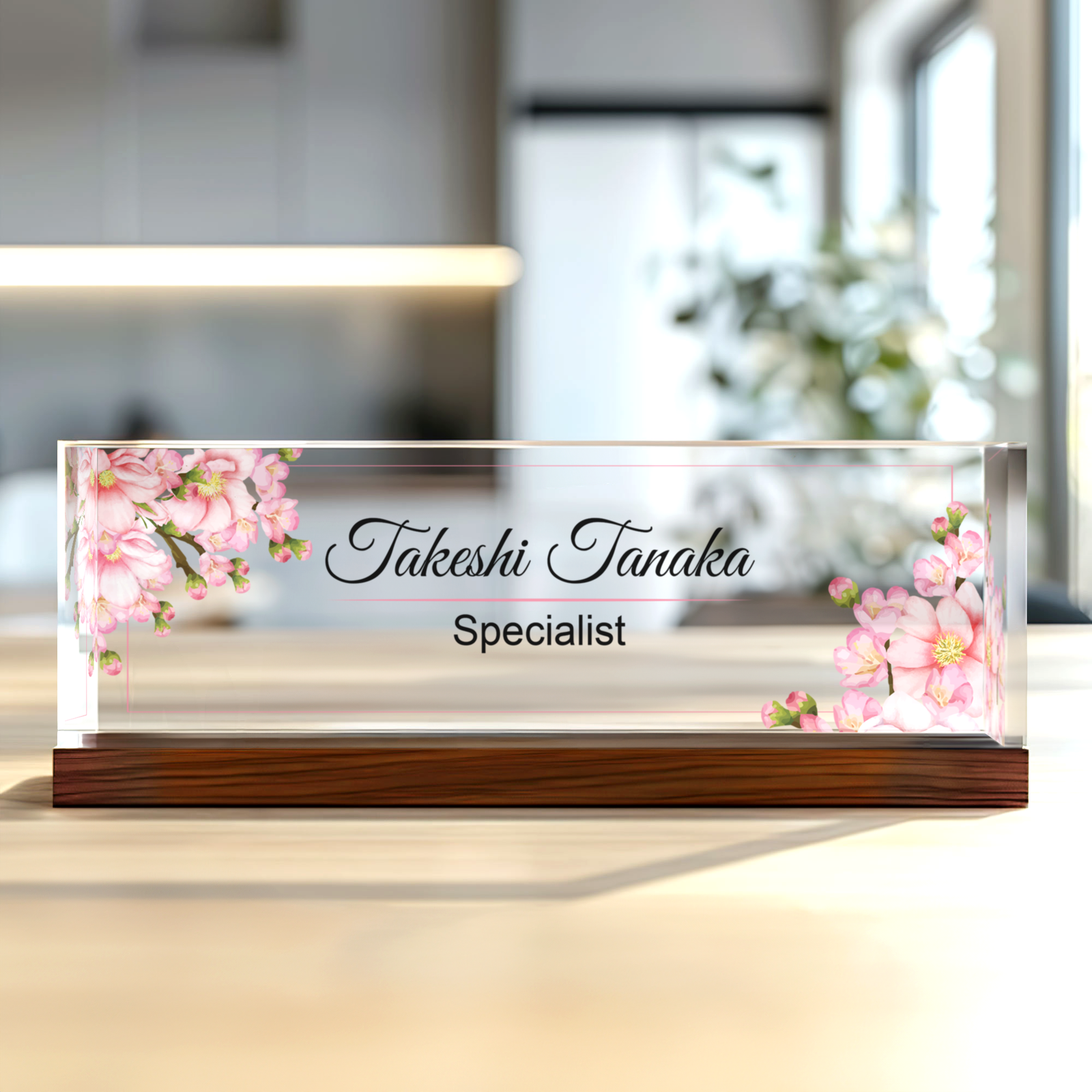 Office Name Plate for Desk, Acrylic Floral Desk Name Plate TD81-1 - 19Gifts