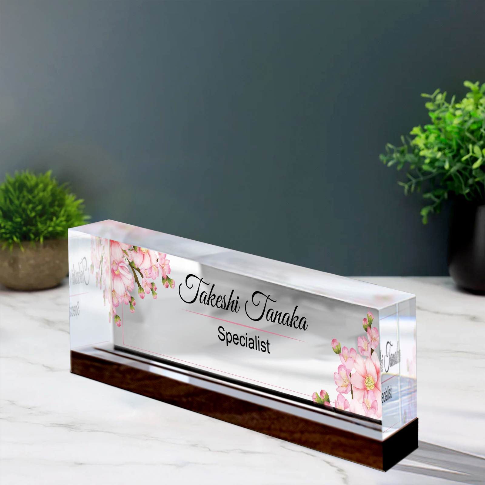 Office Name Plate for Desk, Acrylic Floral Desk Name Plate TD81-1 - 19Gifts