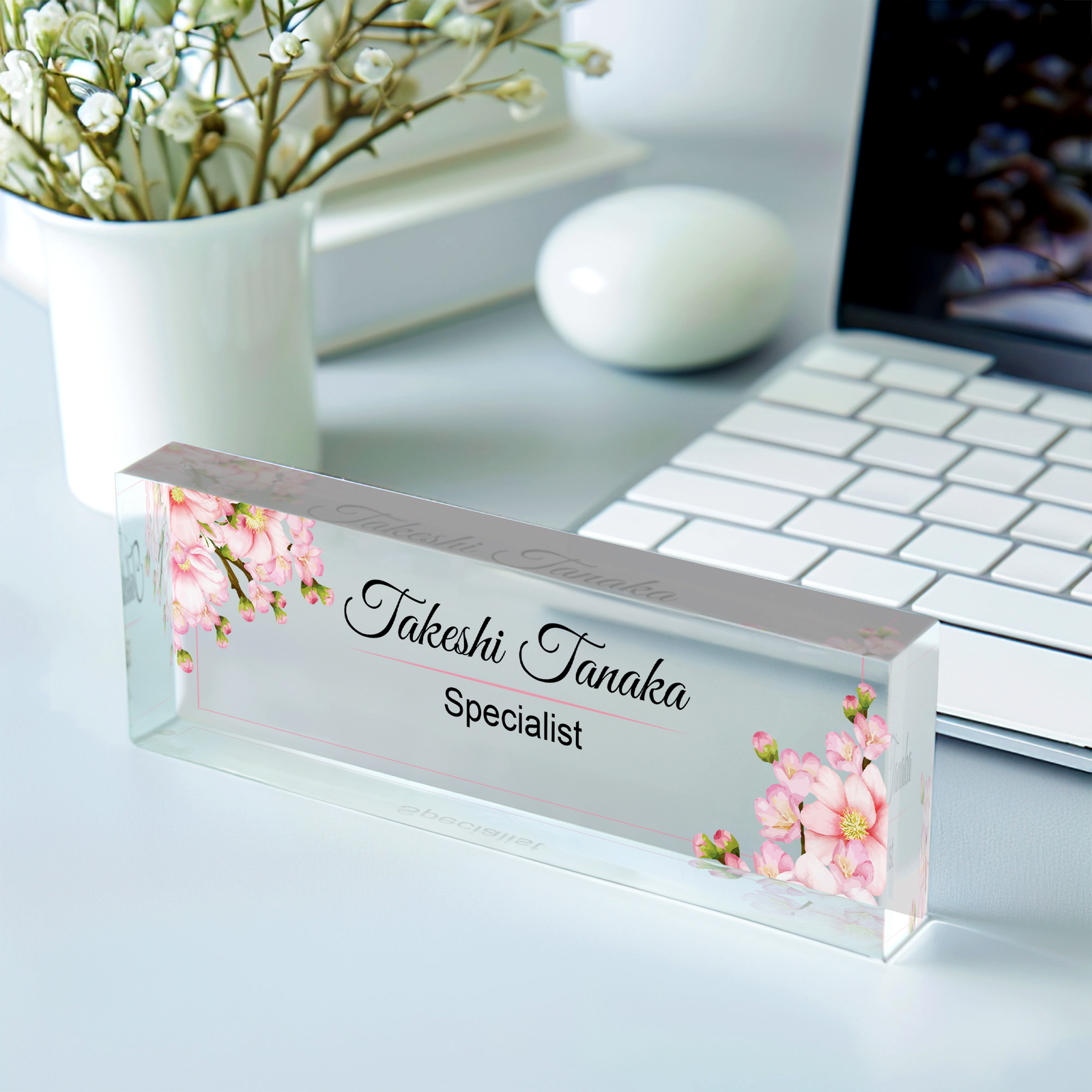 Office Name Plate for Desk, Acrylic Floral Desk Name Plate TD81-1 - 19Gifts