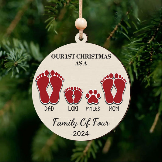 Our First Christmas As A Family Ornament, Personalized 2-Layered Wooden Ornament CF291 - 19Gifts