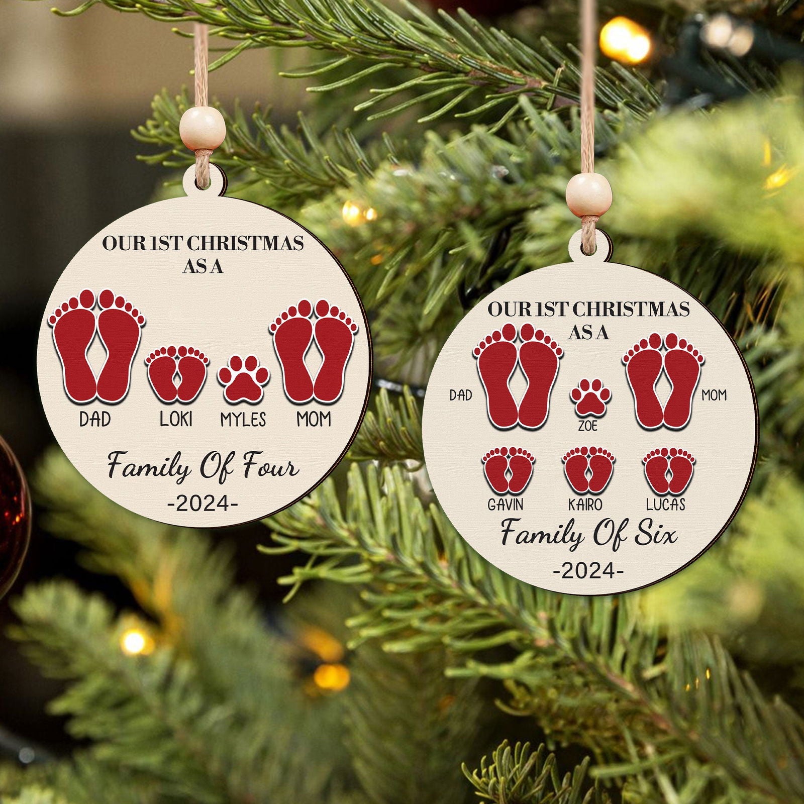 Our First Christmas As A Family Ornament, Personalized 2-Layered Wooden Ornament CF291 - 19Gifts