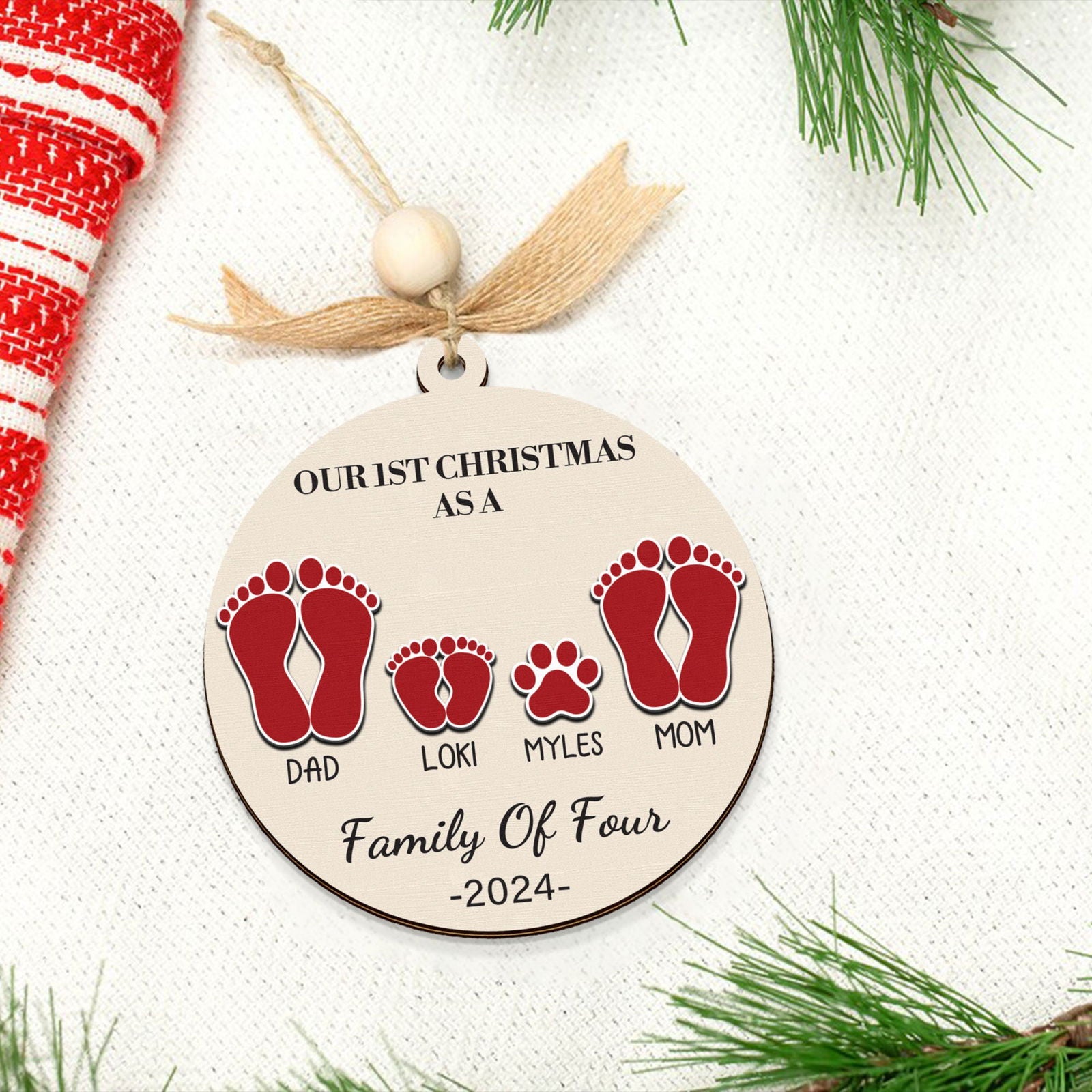 Our First Christmas As A Family Ornament, Personalized 2-Layered Wooden Ornament CF291 - 19Gifts