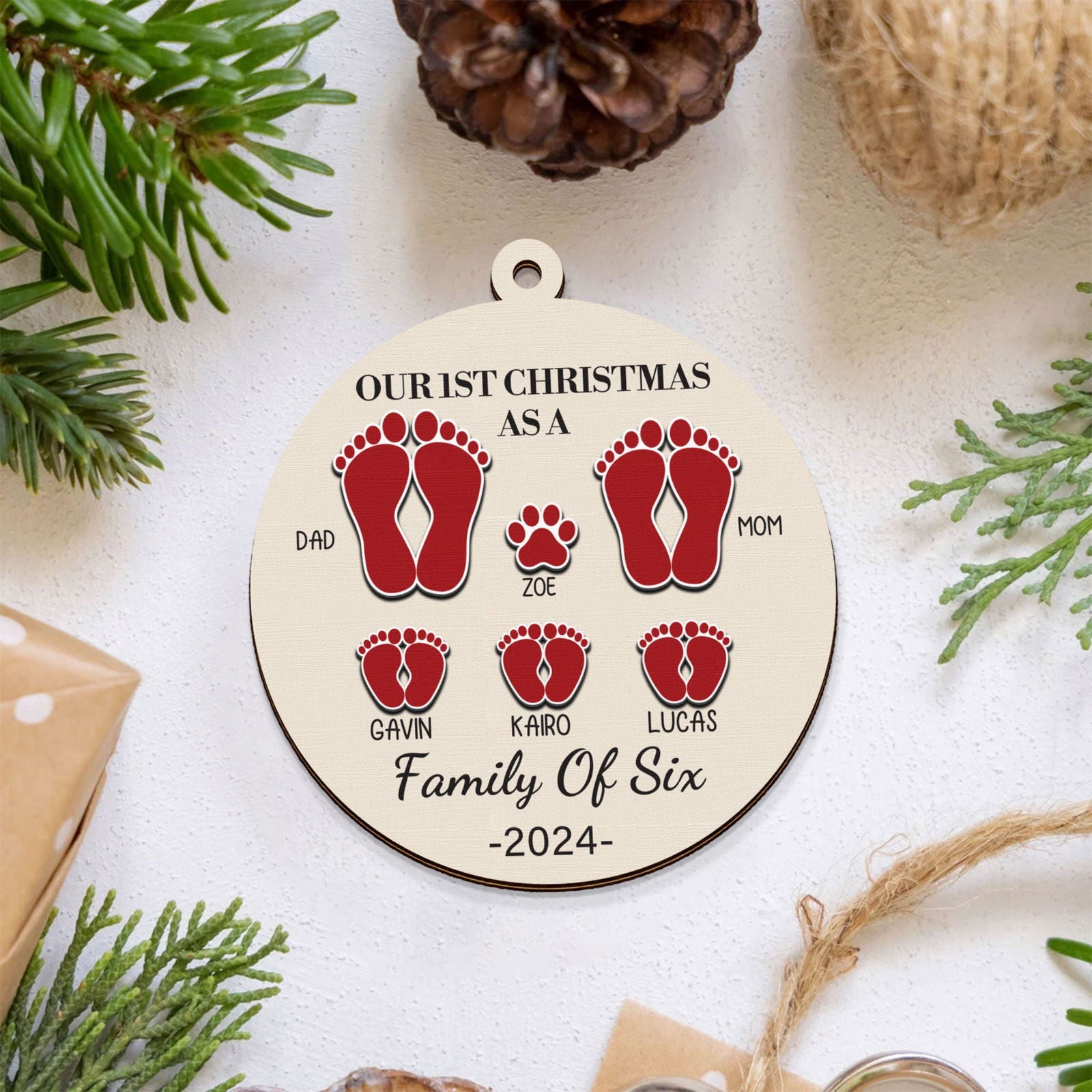 Our First Christmas As A Family Ornament, Personalized 2-Layered Wooden Ornament CF291 - 19Gifts