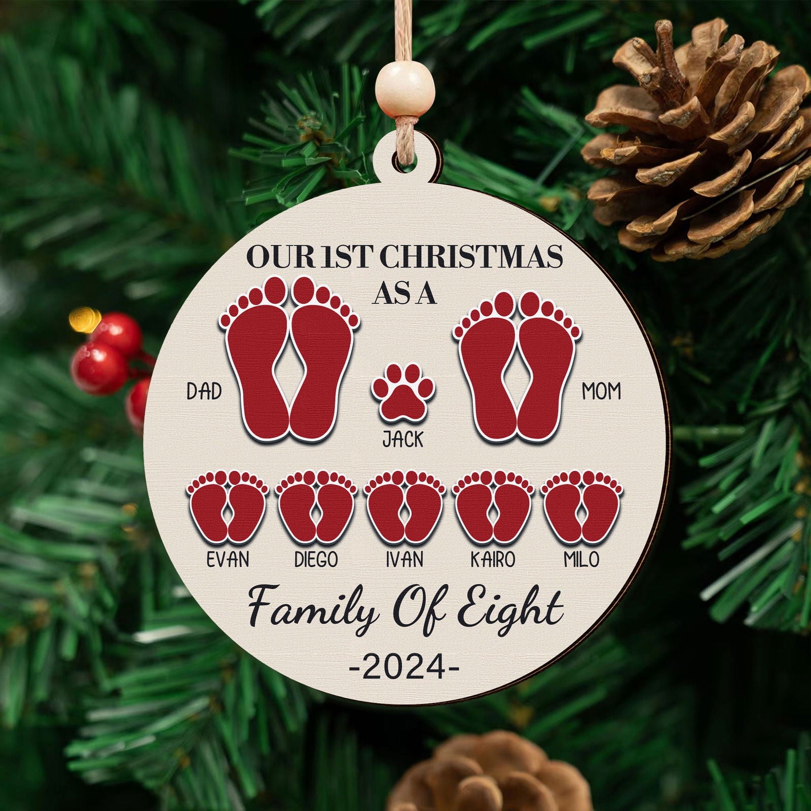 Our First Christmas As A Family Ornament, Personalized 2-Layered Wooden Ornament CF291 - 19Gifts