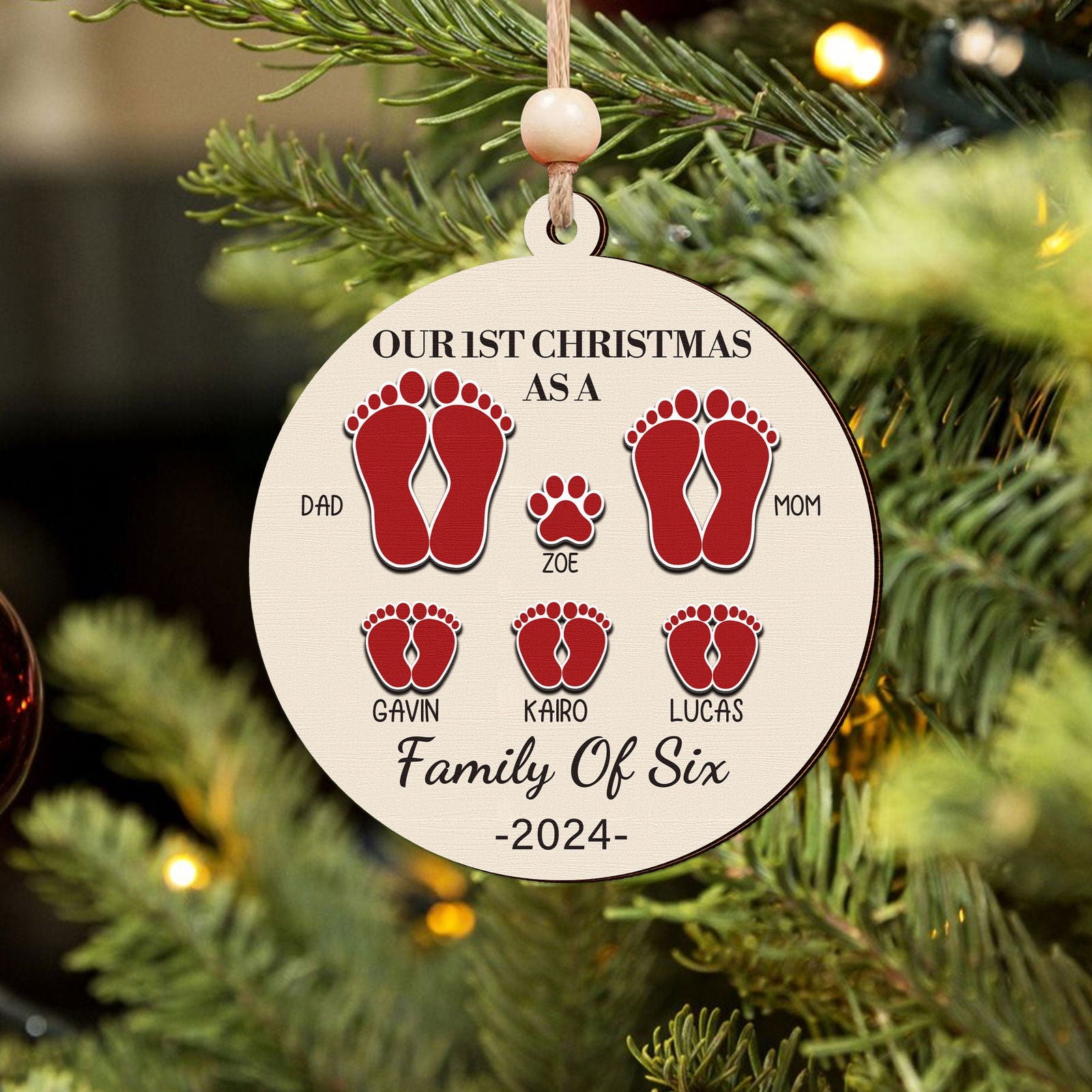 Our First Christmas As A Family Ornament, Personalized 2-Layered Wooden Ornament CF291 - 19Gifts