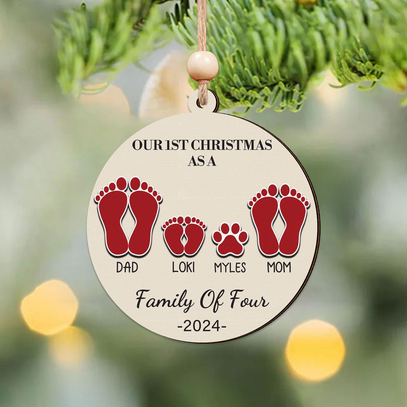 Our First Christmas As A Family Ornament, Personalized 2-Layered Wooden Ornament CF291 - 19Gifts