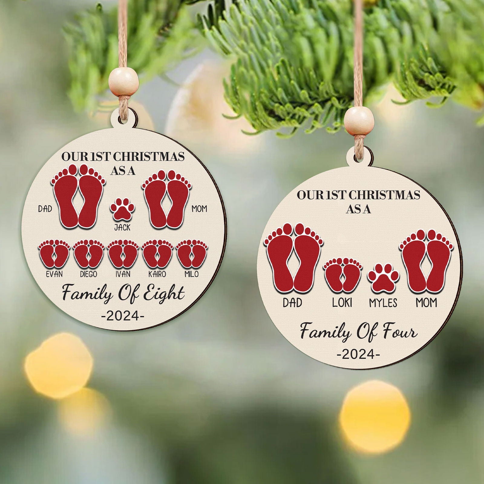 Our First Christmas As A Family Ornament, Personalized 2-Layered Wooden Ornament CF291 - 19Gifts
