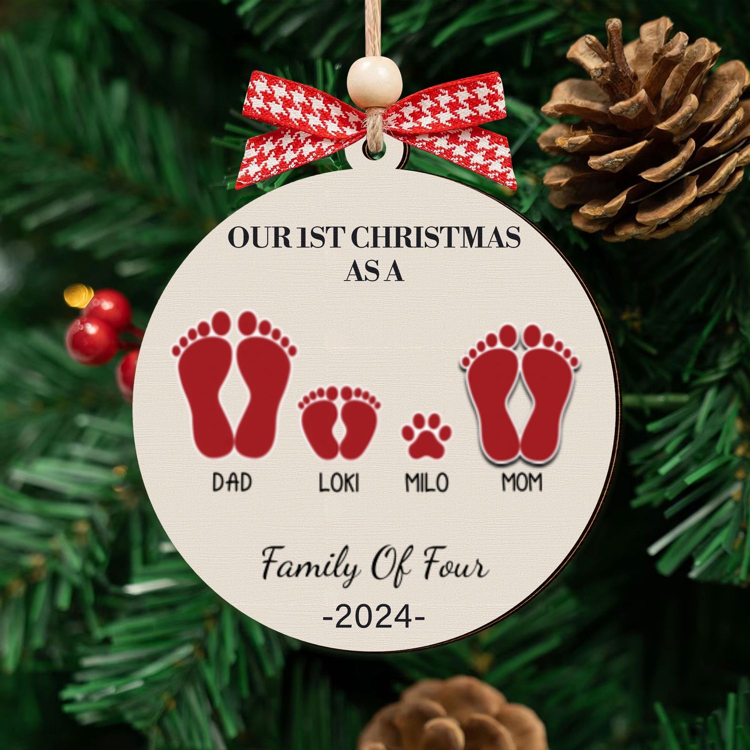 Our First Christmas As A Family Ornament, Personalized 2-Layered Wooden Ornament CF291 - 19Gifts
