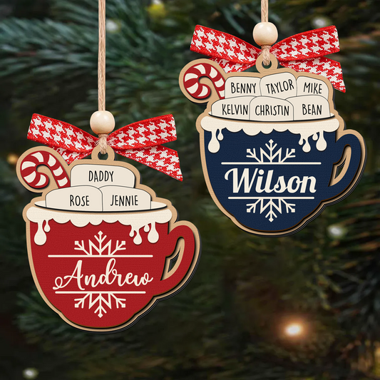 Personalizable Hot Cocoa Christmas Ornament With Family Names, Marshmallow Hot Cocoa Christmas Tree Ornament CF508 - 19Gifts