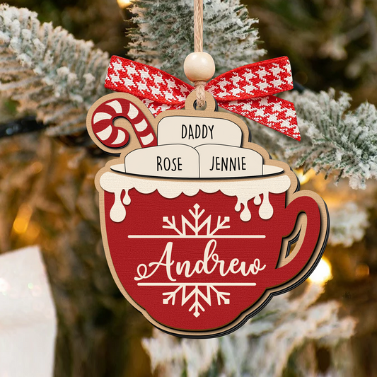 Personalizable Hot Cocoa Christmas Ornament With Family Names, Marshmallow Hot Cocoa Christmas Tree Ornament CF508 - 19Gifts