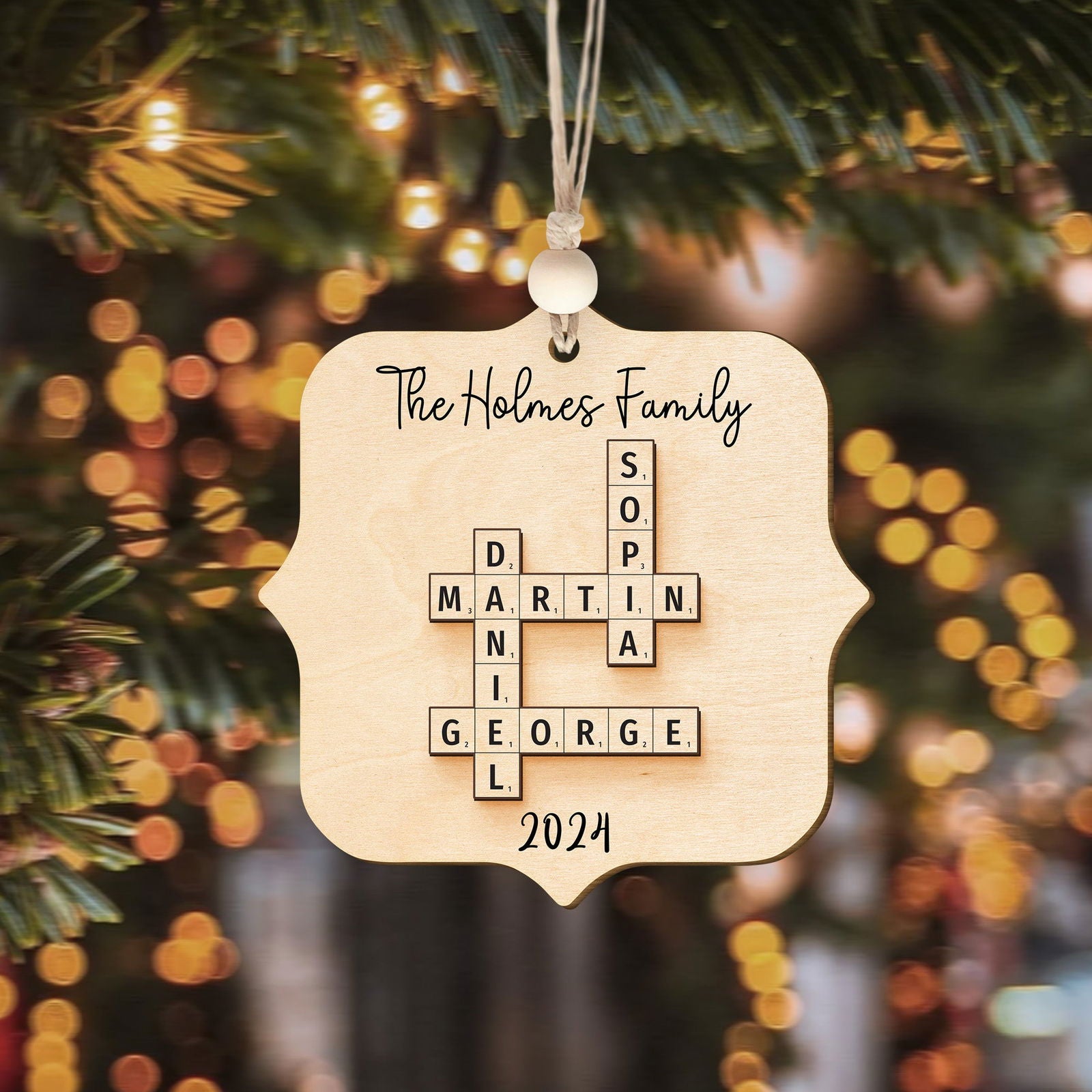 Personalized 2-Layer Wooden Crossword Puzzle Ornament, Family Christmas Ornament CF558 - 19Gifts