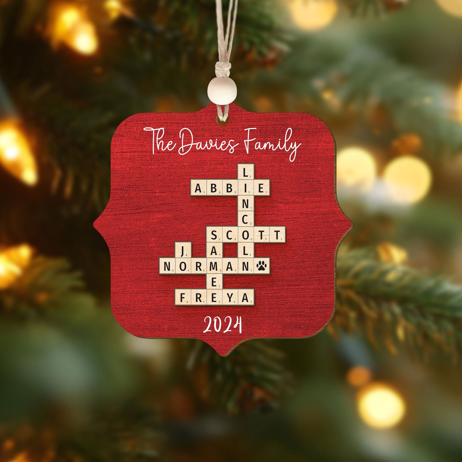 Personalized 2-Layer Wooden Crossword Puzzle Ornament, Family Christmas Ornament CF558 - 19Gifts