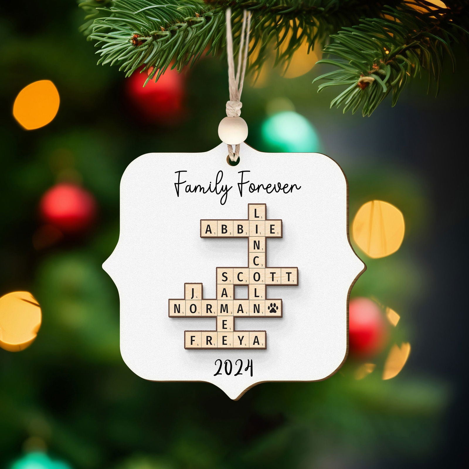 Personalized 2-Layer Wooden Crossword Puzzle Ornament, Family Christmas Ornament CF558 - 19Gifts