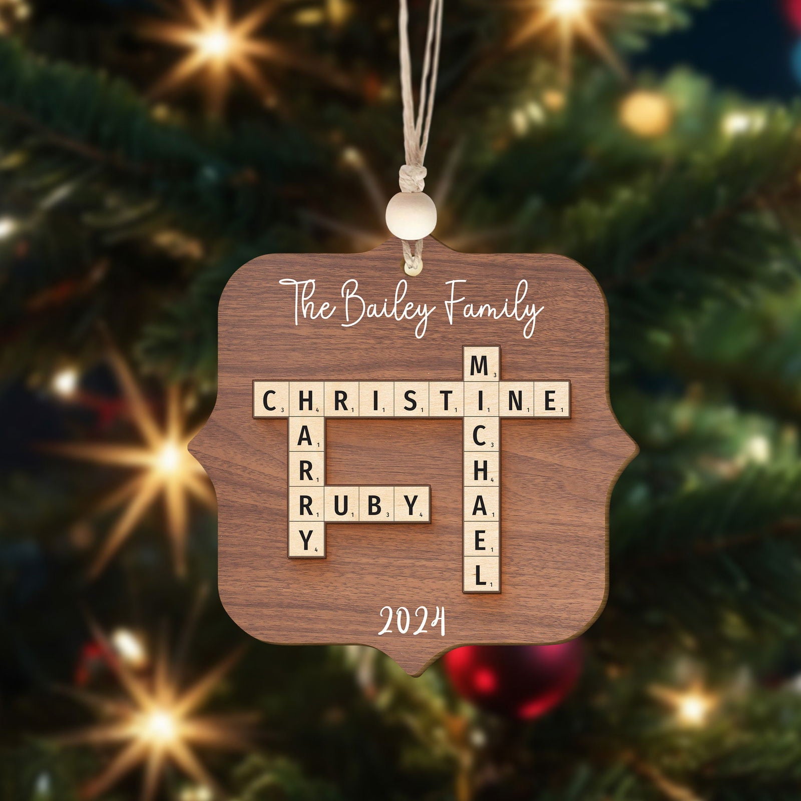 Personalized 2-Layer Wooden Crossword Puzzle Ornament, Family Christmas Ornament CF558 - 19Gifts