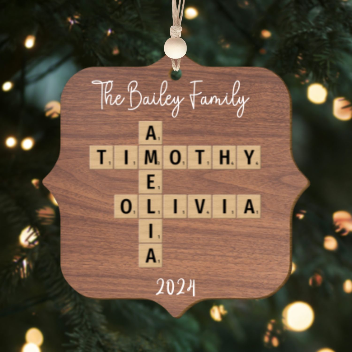 Personalized 2-Layer Wooden Crossword Puzzle Ornament, Family Christmas Ornament CF558 - 19Gifts