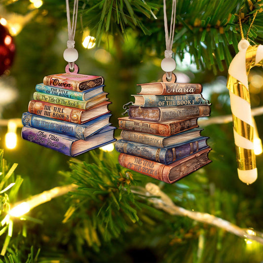 Personalized 2D Bookstack Christmas Ornament, Book Lover Gift Bookworm Ornament CF161 - 19Gifts