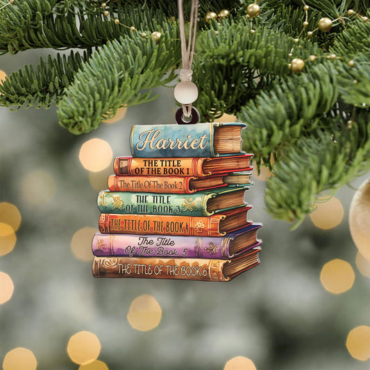 Personalized 2D Bookstack Christmas Ornament, Book Lover Gift Bookworm Ornament CF161 - 19Gifts
