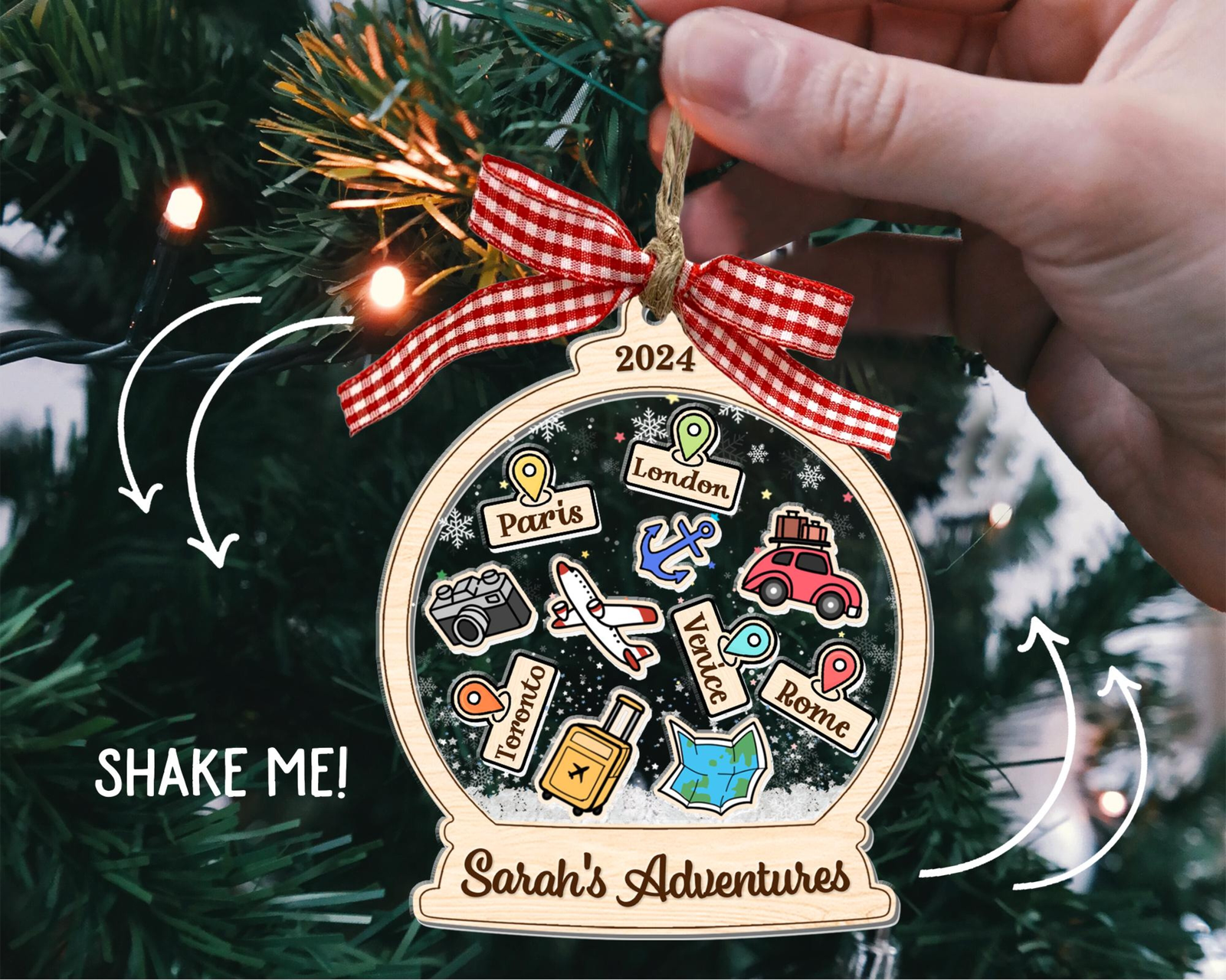 Personalized 4D Travel Shaker Ornament, Christmas Gift for Traveling Lovers, CF744 - 19Gifts
